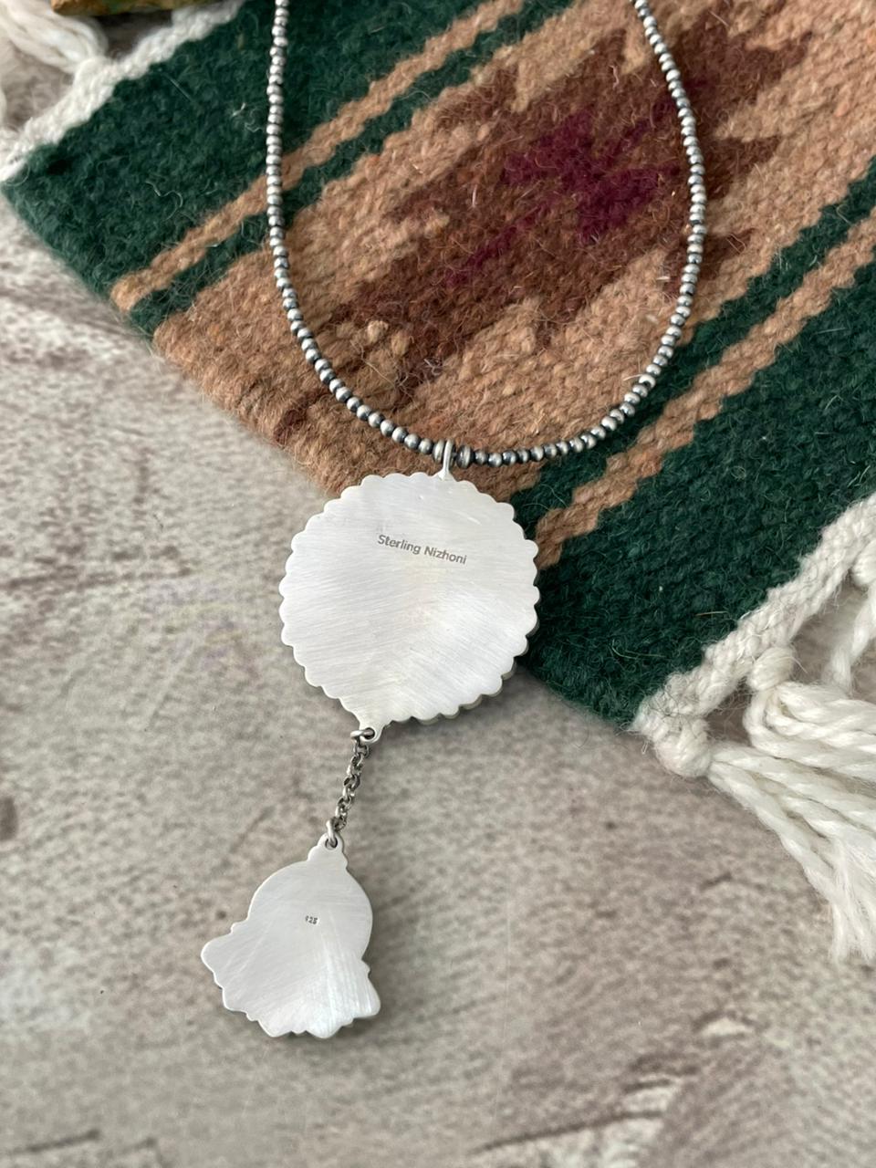 Handmade Sterling Silver Turquoise and MOP Beaded Necklace "Signed Nizhoni"