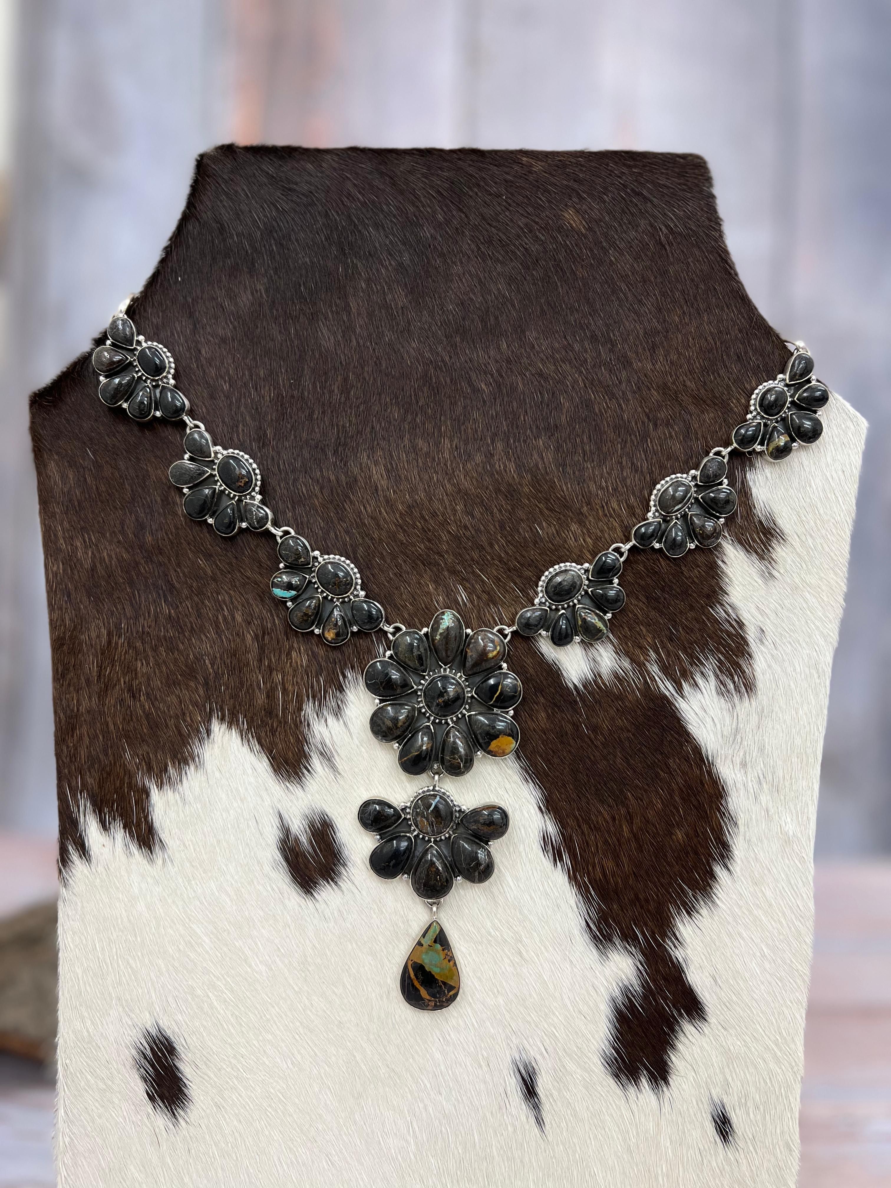 Handmade Sterling Silver Black Jack Necklace with Signed Nizhoni