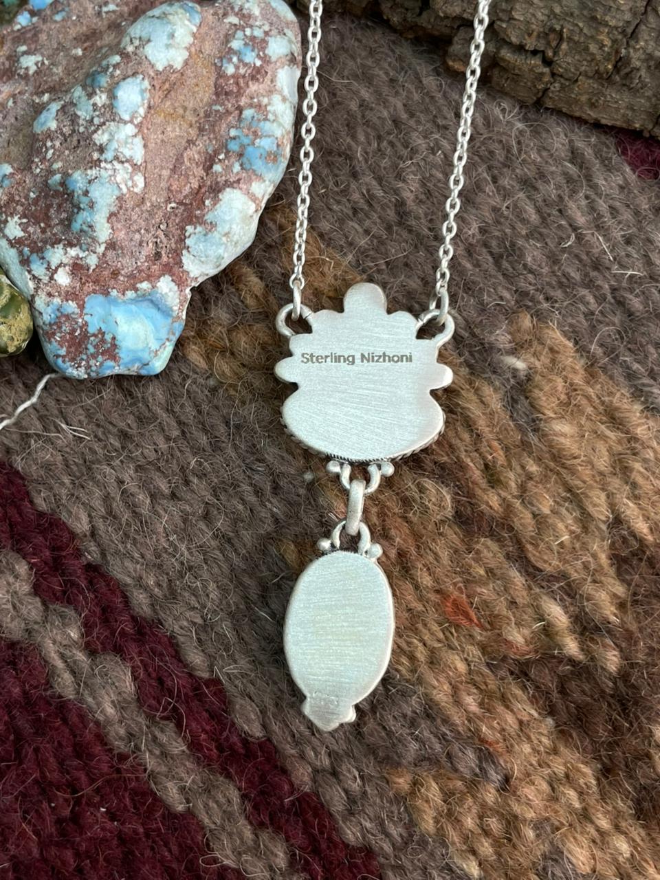 Handmade Sterling Silver Sonoran Mountain Turquoise Necklace "Signed Nizhoni"