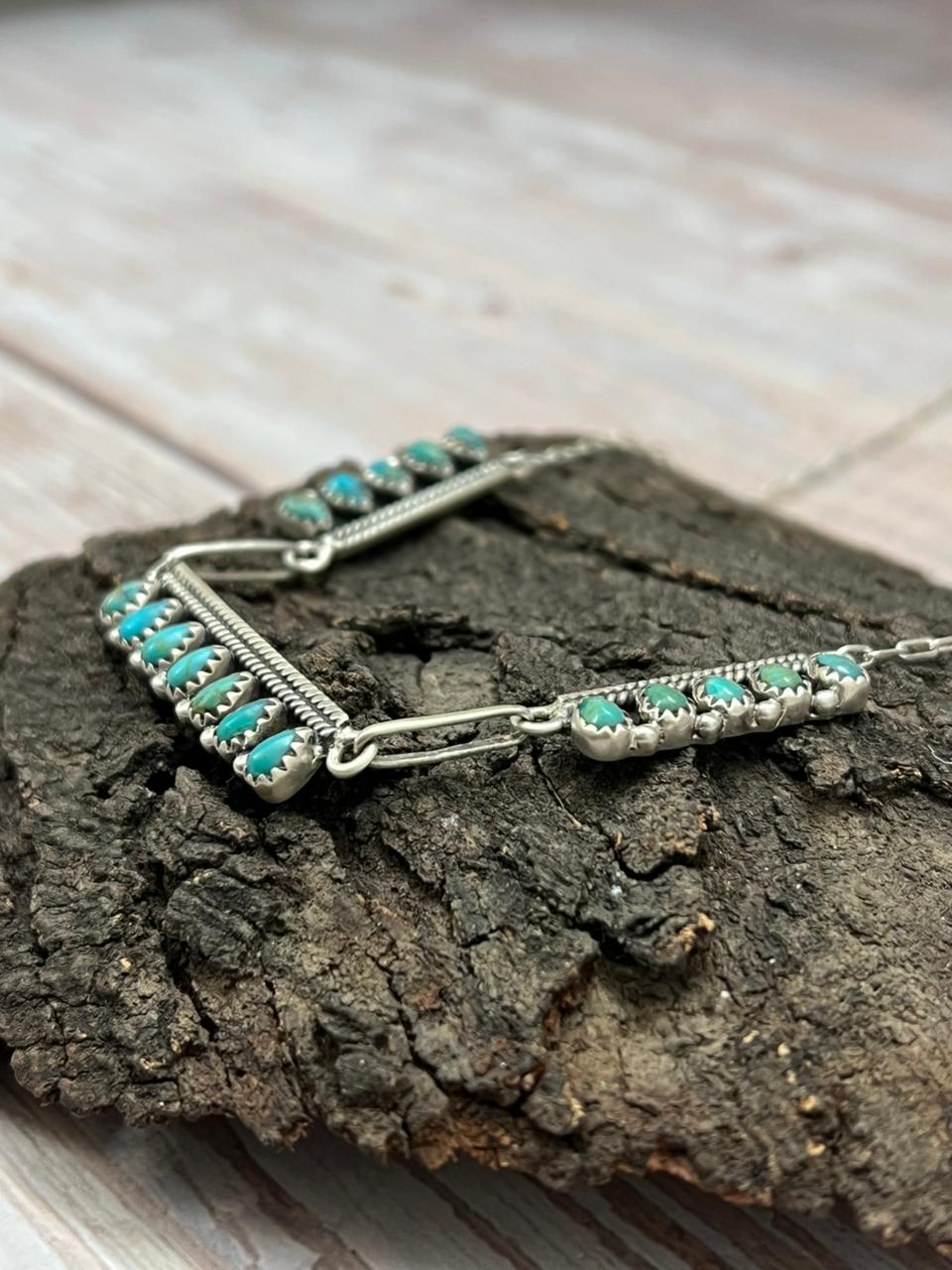 Handmade Sterling Silver Kingman Turquoise Necklace "Signed Nizhoni"