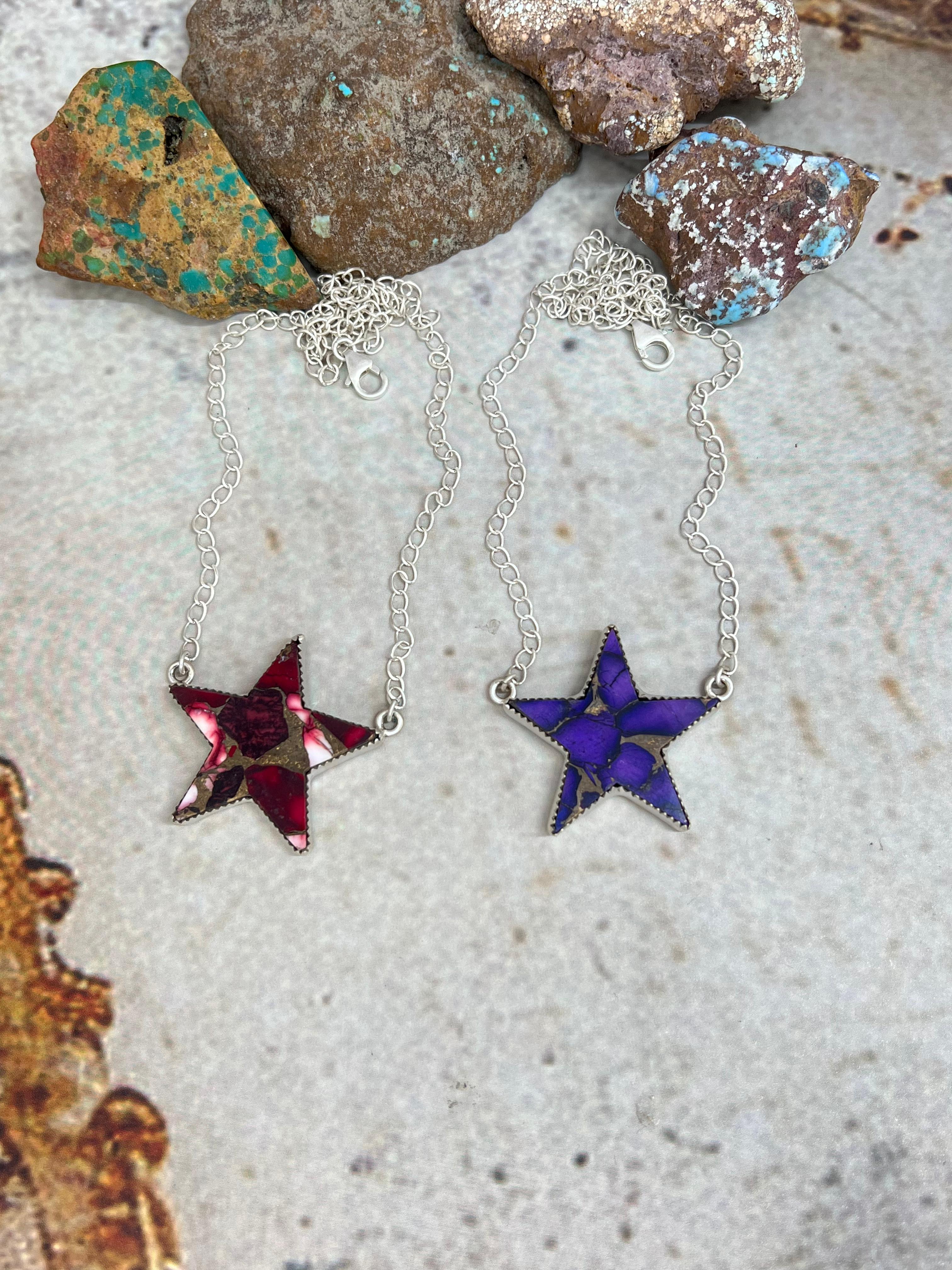 Handmade Sterling Silver Dahlia Rose, Grape Dahlia Star Necklace with Signed Nizhoni (8)