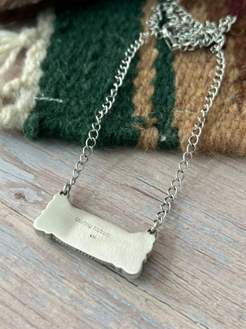Handmade Sterling Silver Mint Dahlia Collection: Bar Necklace "Signed Nizhoni"