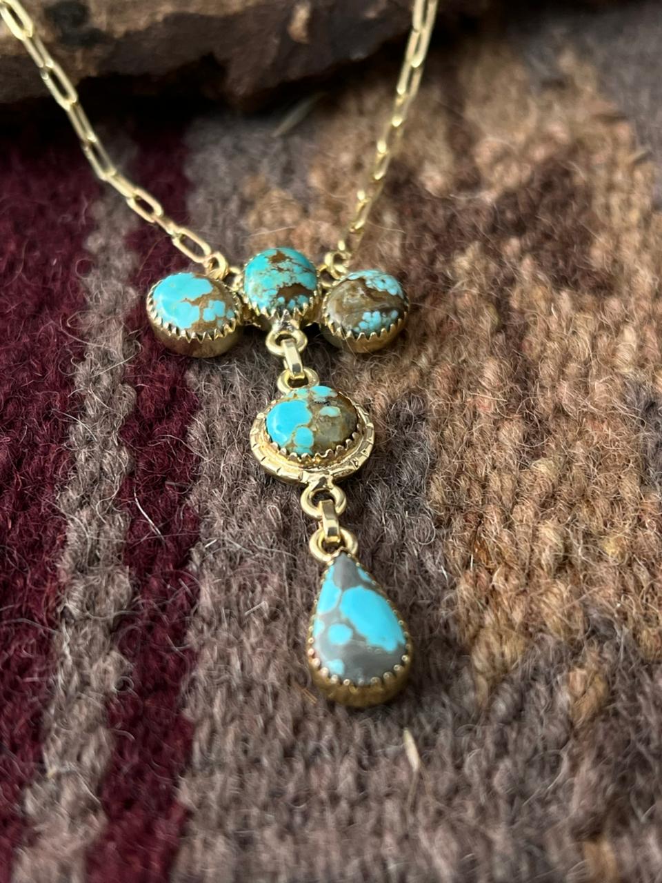 The Golden Collection Handmade Number 8 Turquoise with Gold Drop Necklace