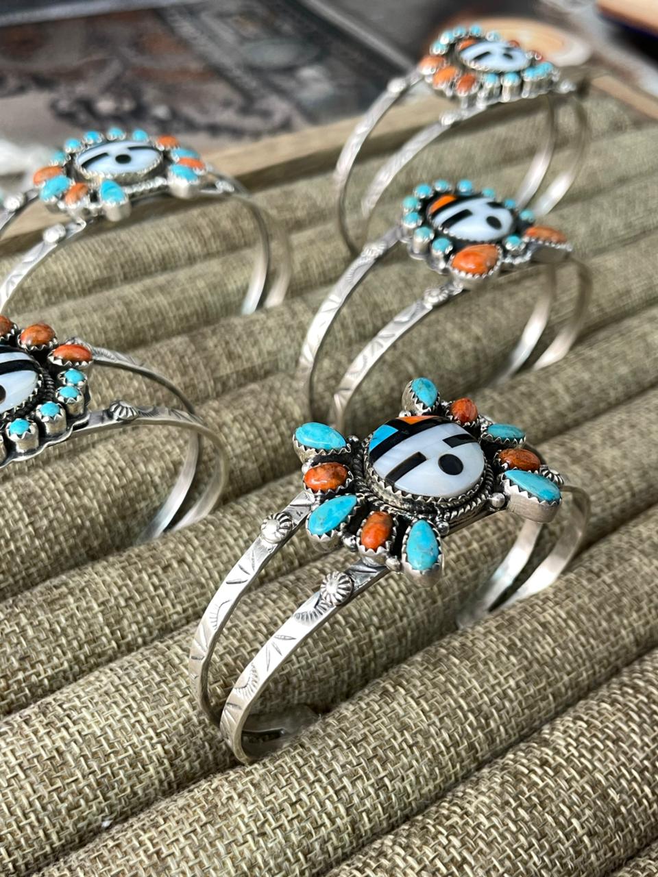 Handmade Sterling Silver Turquoise and MOP Cuff Bracelet "Signed Nizhoni"