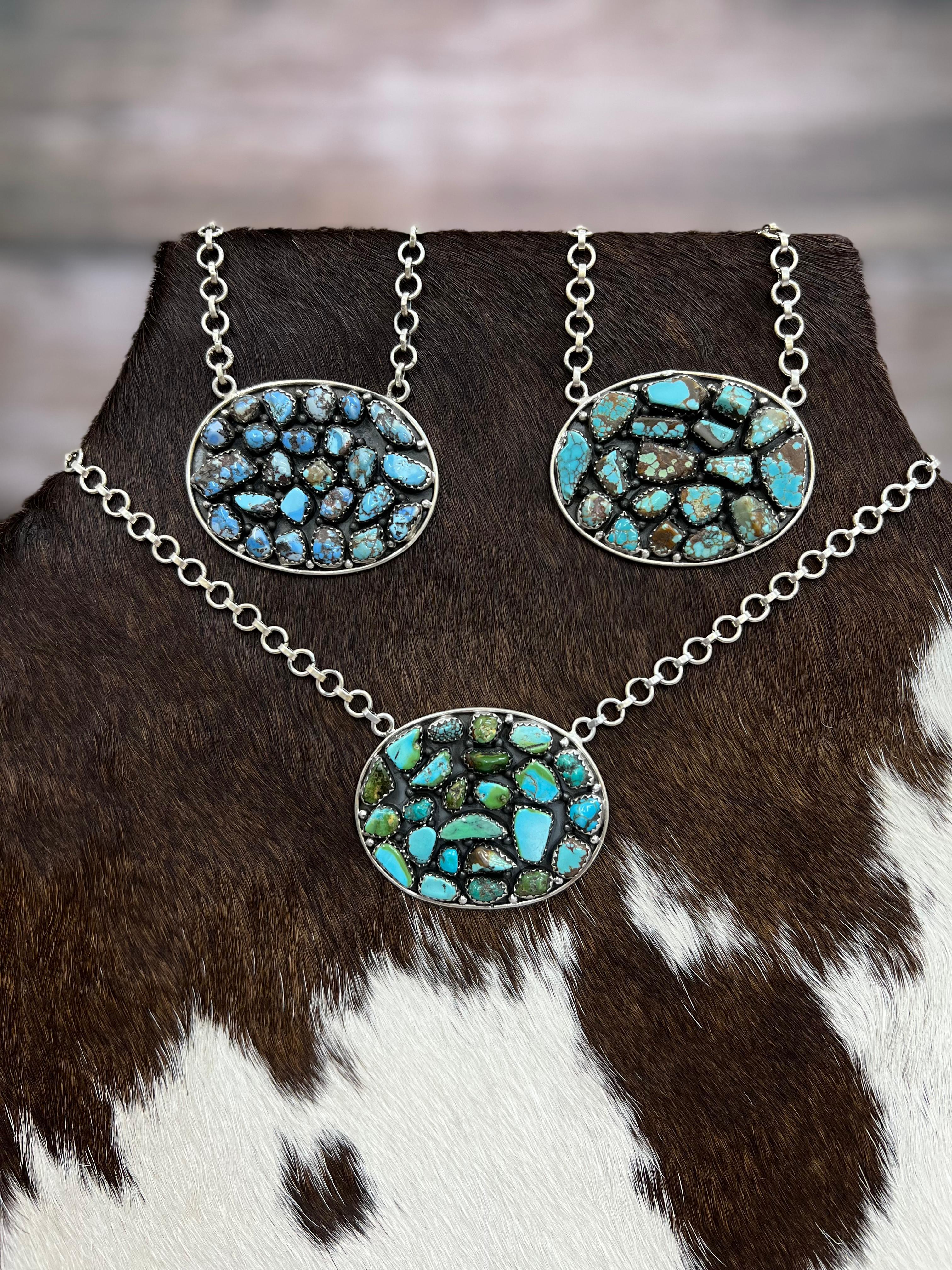 Handmade Sterling Silver Multi Stone Necklace with Signed Nizhoni