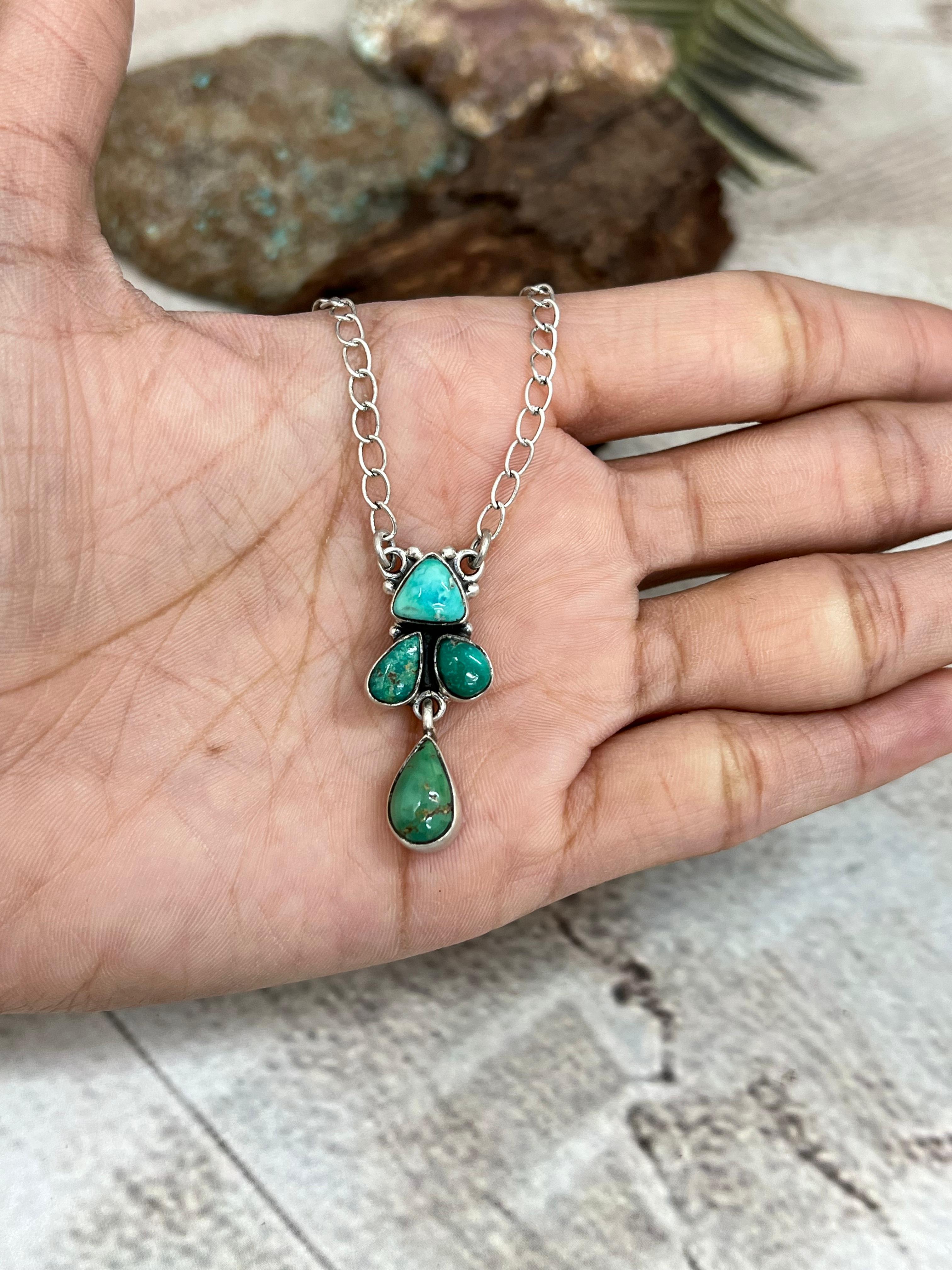 Handmade Sterling Silver Kingman Turquoise Necklace Signed Nizhoni