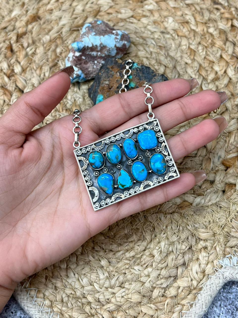 Handmade Sterling Silver Arizona Blue Turquoise Necklace "Signed Nizhoni"