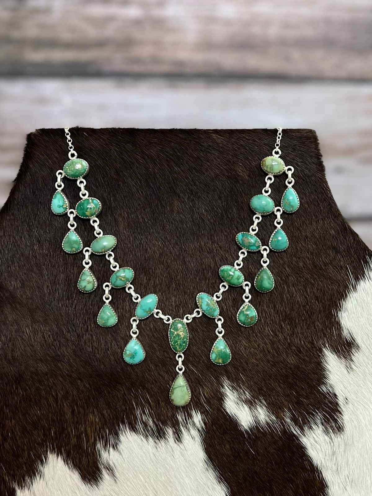 Handmade Sterling Silver Kingman Turquoise Necklace with Signed Nizhoni