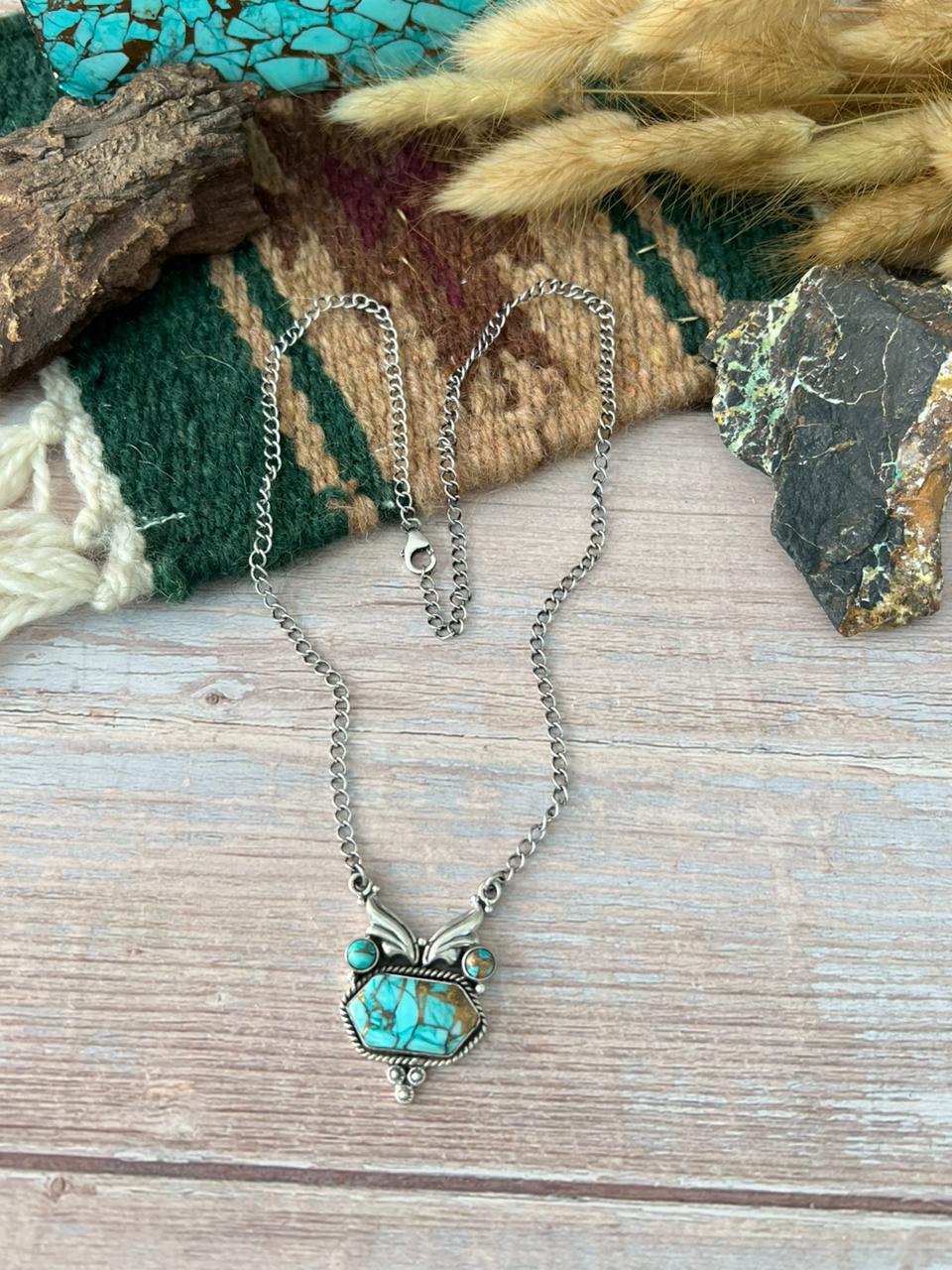 Handmade Sterling Silver Mint Dahlia Collection: Necklace "Signed Nizhoni"