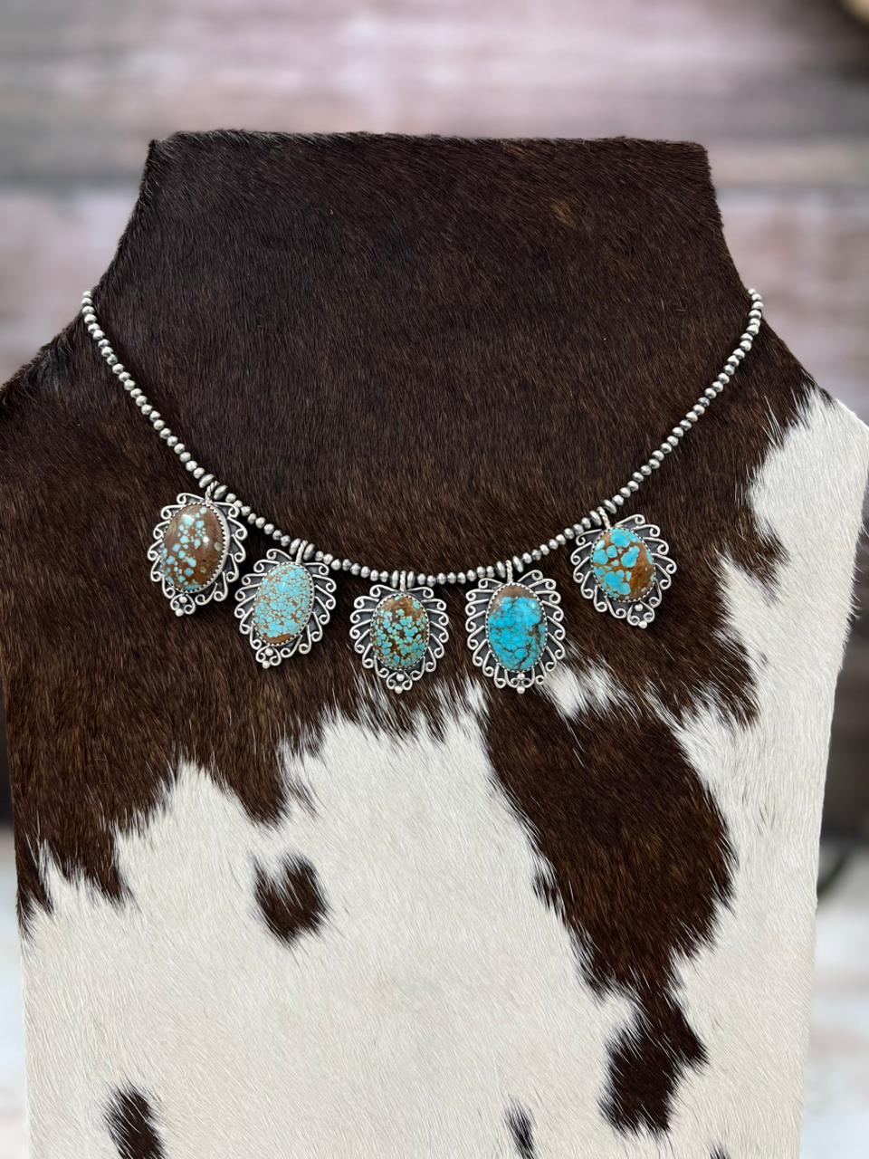 Handmade Sterling Silver Number 8 Turquoise Beaded Necklace with Signed Nizhoni