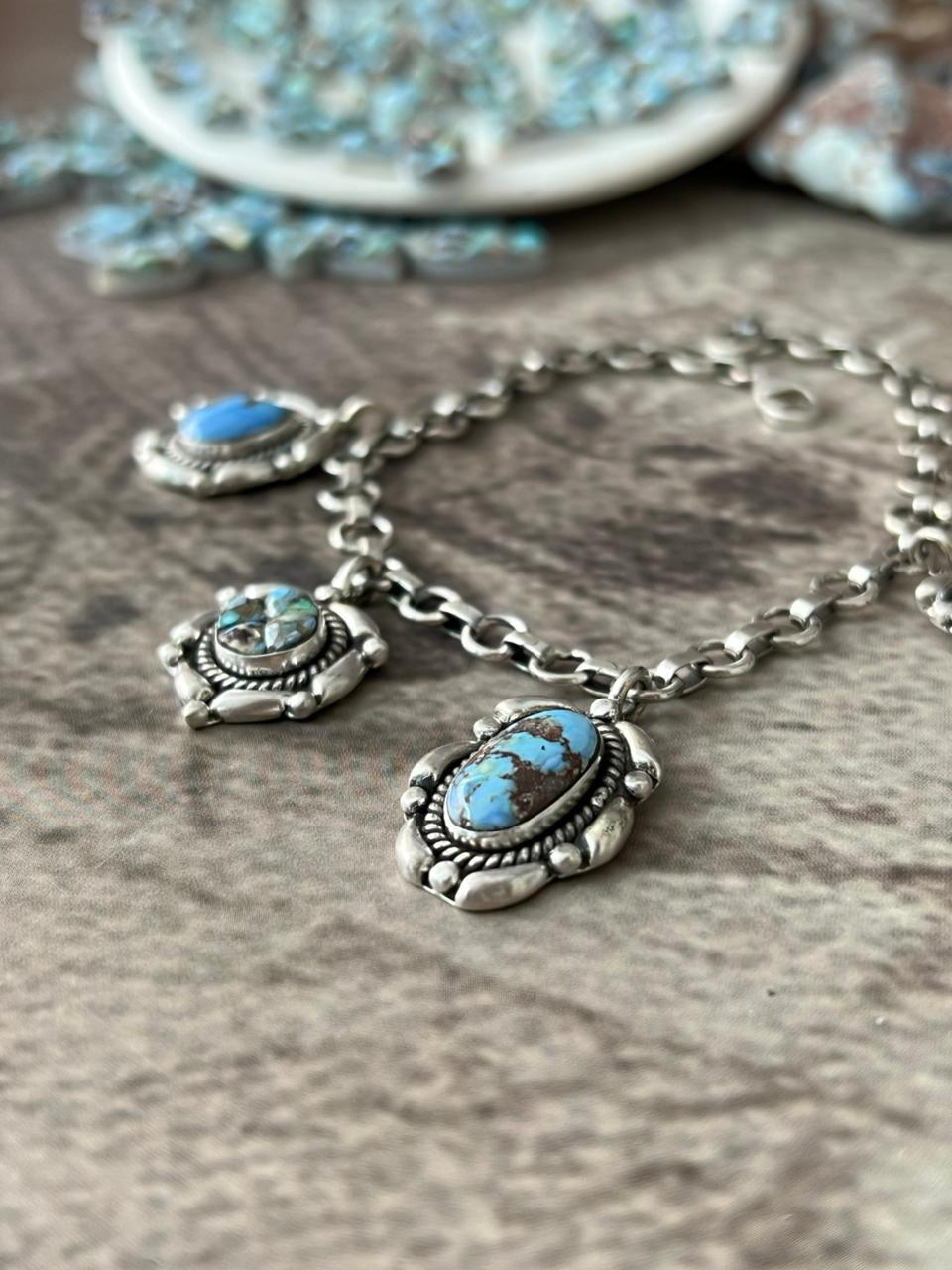 Handmade Sterling Silver Golden Hills Turquoise Cobble Collection Bracelet "Signed Nizhoni"