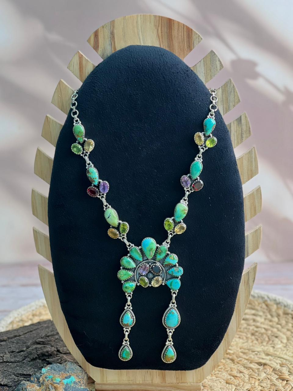 Handmade Sterling Silver Sonoran with Cut Stone Necklace "Signed Nizhoni"