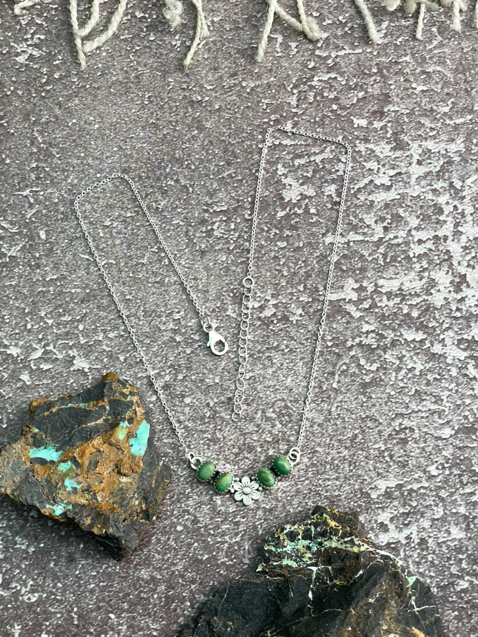 Handmade Sterling Silver Kingman Turquoise Necklace "Signed Nizhoni"