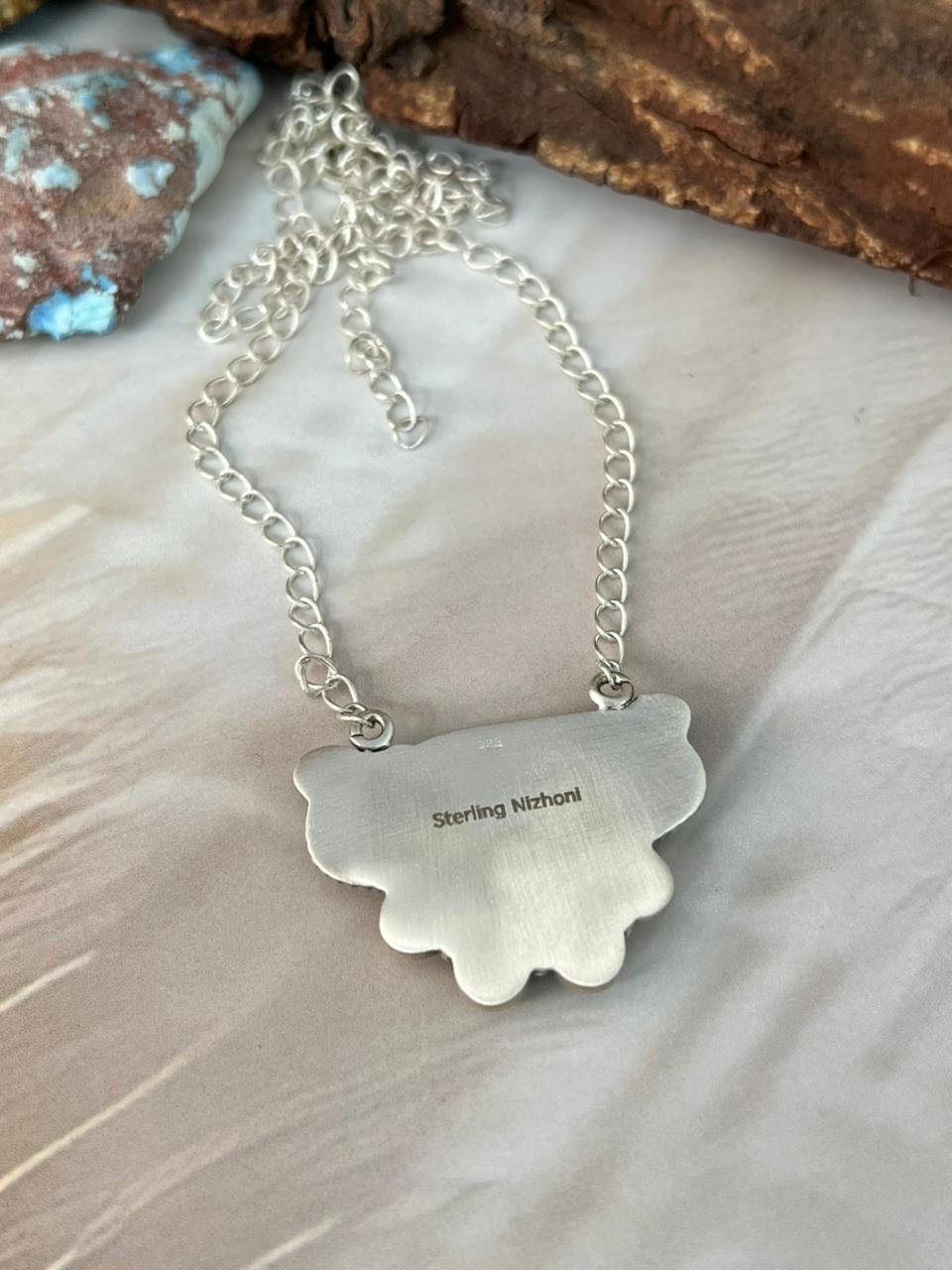 Handmade Sterling Silver Spring Collection: White Buffalo with Bumblebee & Sonoran Mountain Turquoise Necklace "Signed Nizhoni"