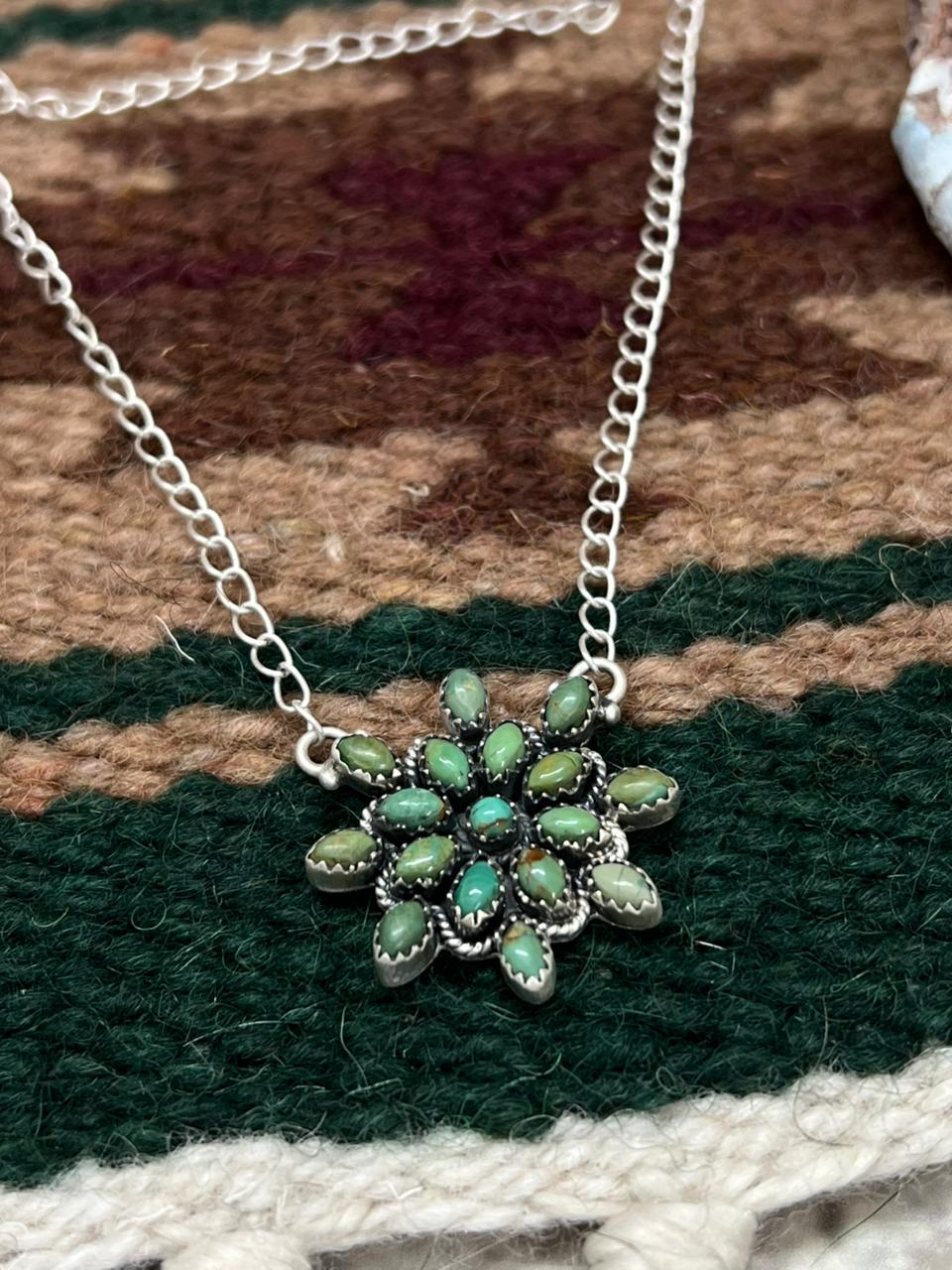 Handmade Sterling Silver Kingman Turquoise Necklace "Signed Nizhoni"