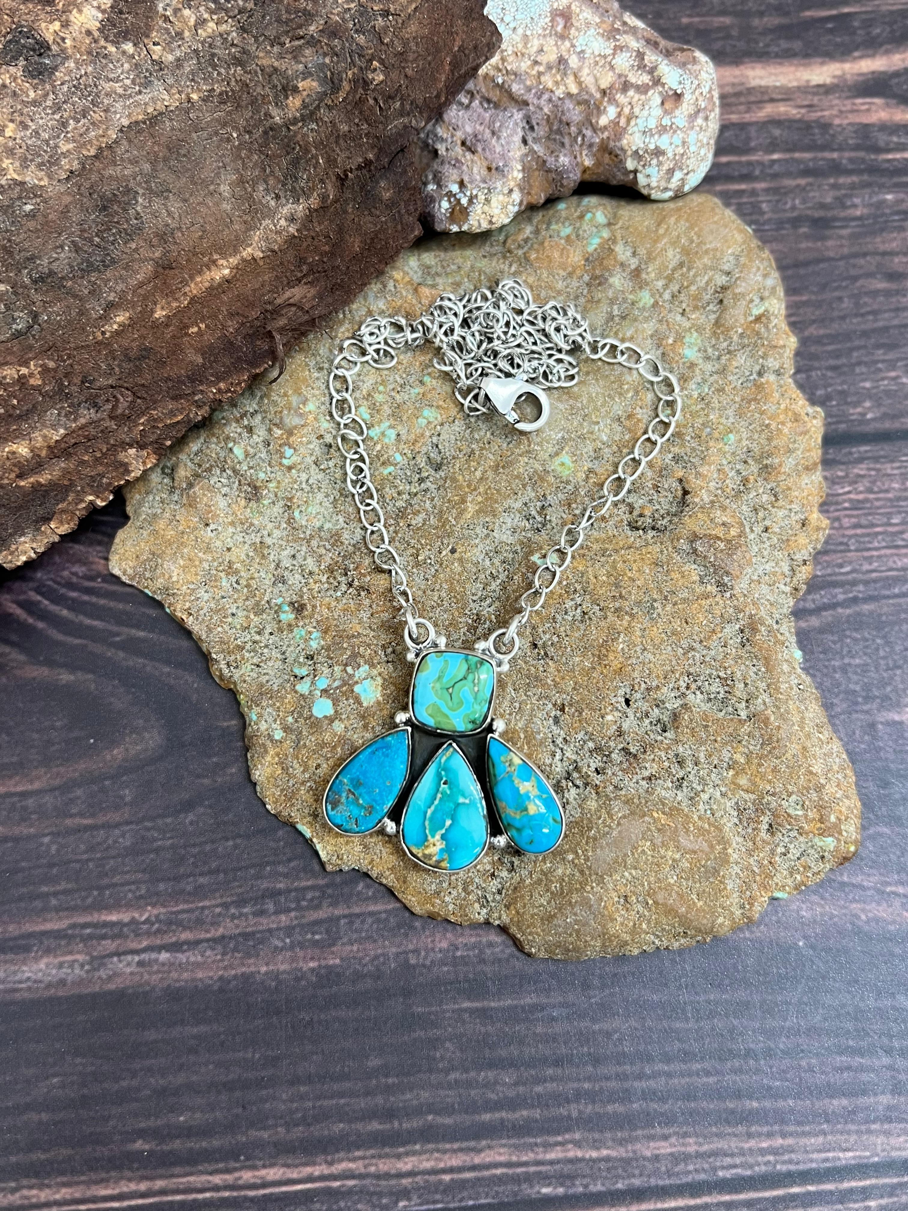 Handmade Sterling Silver South Hill Turquoise Necklace with Signed Nizhoni