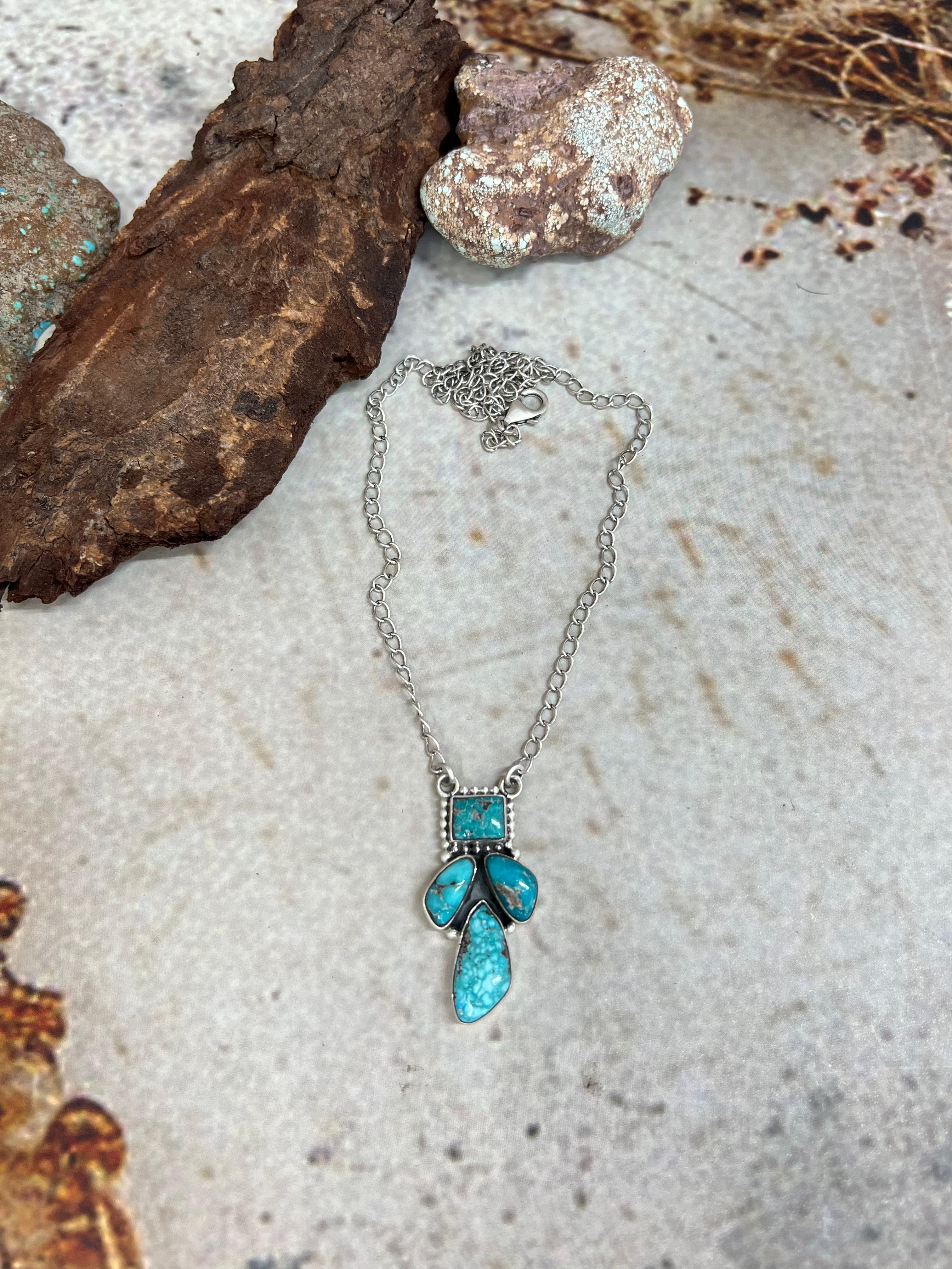 Handmade Sterling Silver White Water Turquoise Necklace Signed Nizhoni