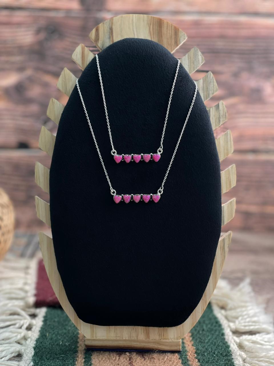 Handmade Sterling Silver Hot Pink Heart Necklace "Signed Nizhoni"