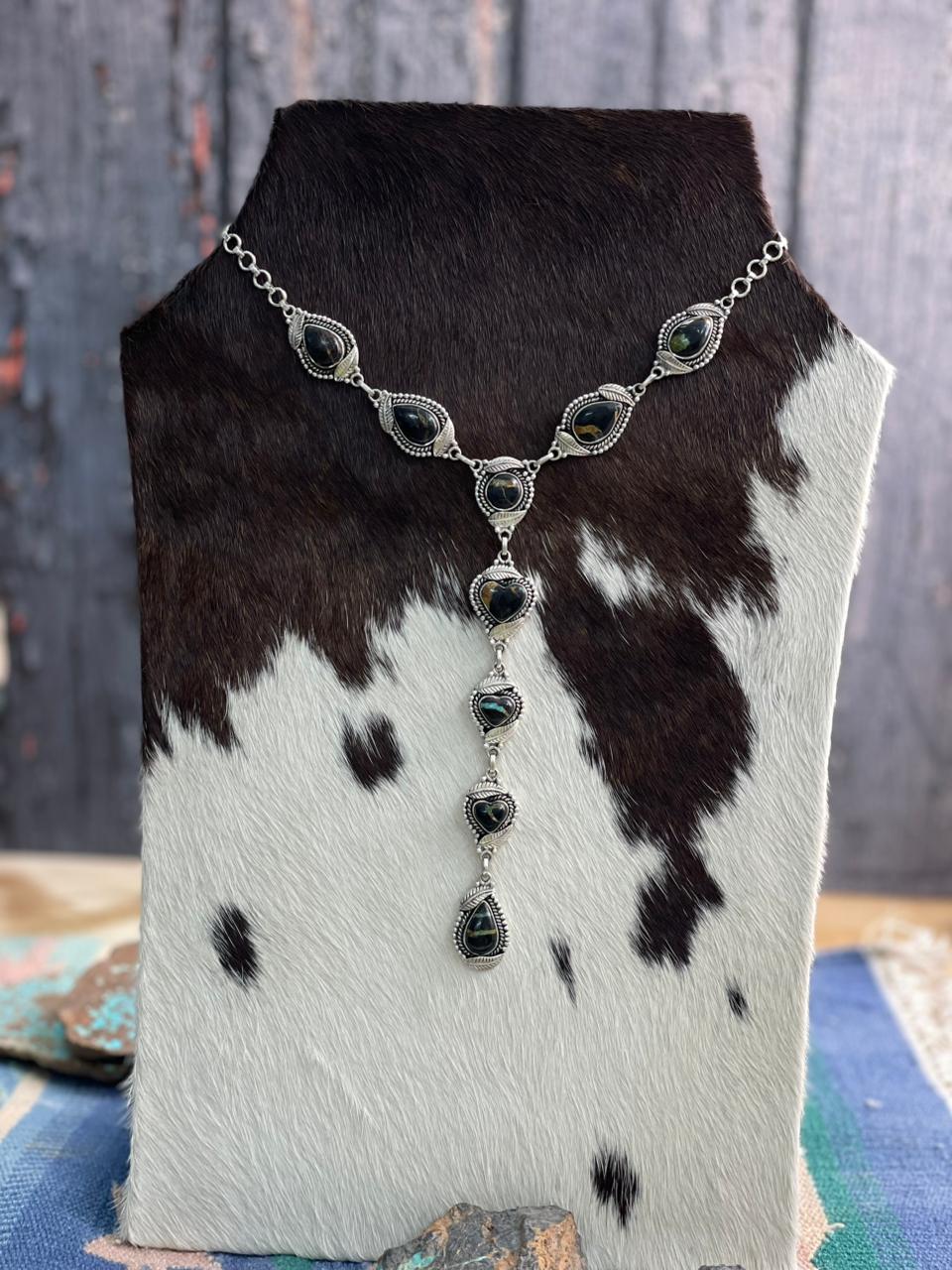 Handmade Sterling Silver Blackjack Turquoise Necklace "Signed Nizhoni"