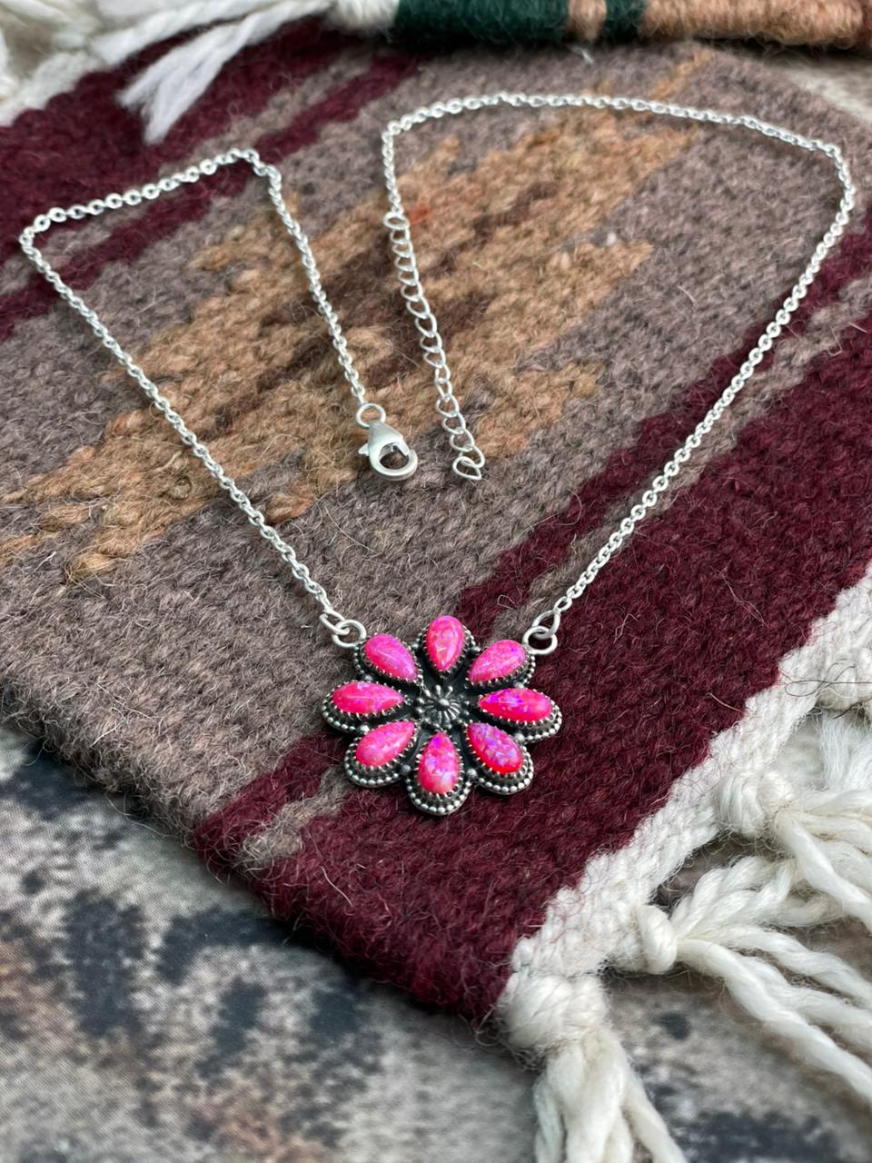 Handmade Sterling Silver Hot Pink Necklace "Signed Nizhoni"