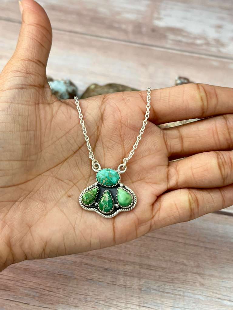 Handmade Sterling Silver Emerald Valley Turquoise Necklace "Signed Nizhoni"