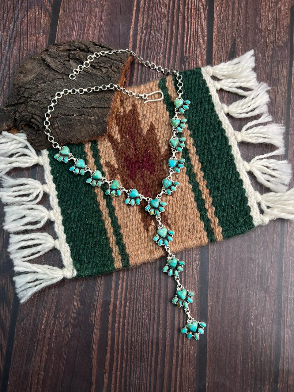 "Heart Collection" Handmade Sterling Silver Kingman Turquoise Necklace "Signed Nizhoni"