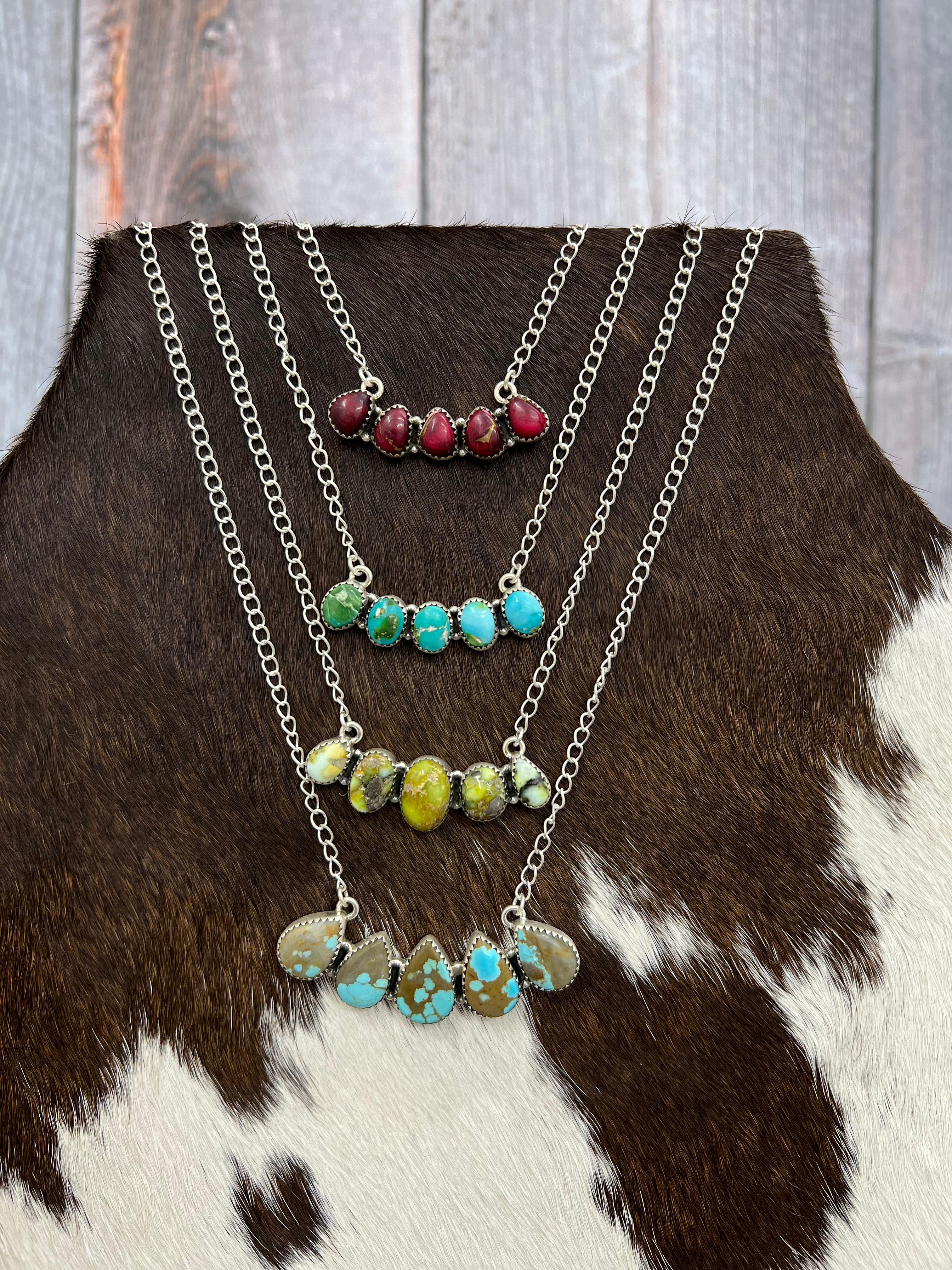 Handmade Sterling Silver Multistone Necklace with Signed Nizhoni