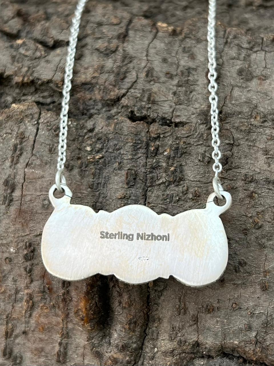 Handmade Sterling Silver Old Stock Royston Turquoise Necklace "Signed Nizhoni"