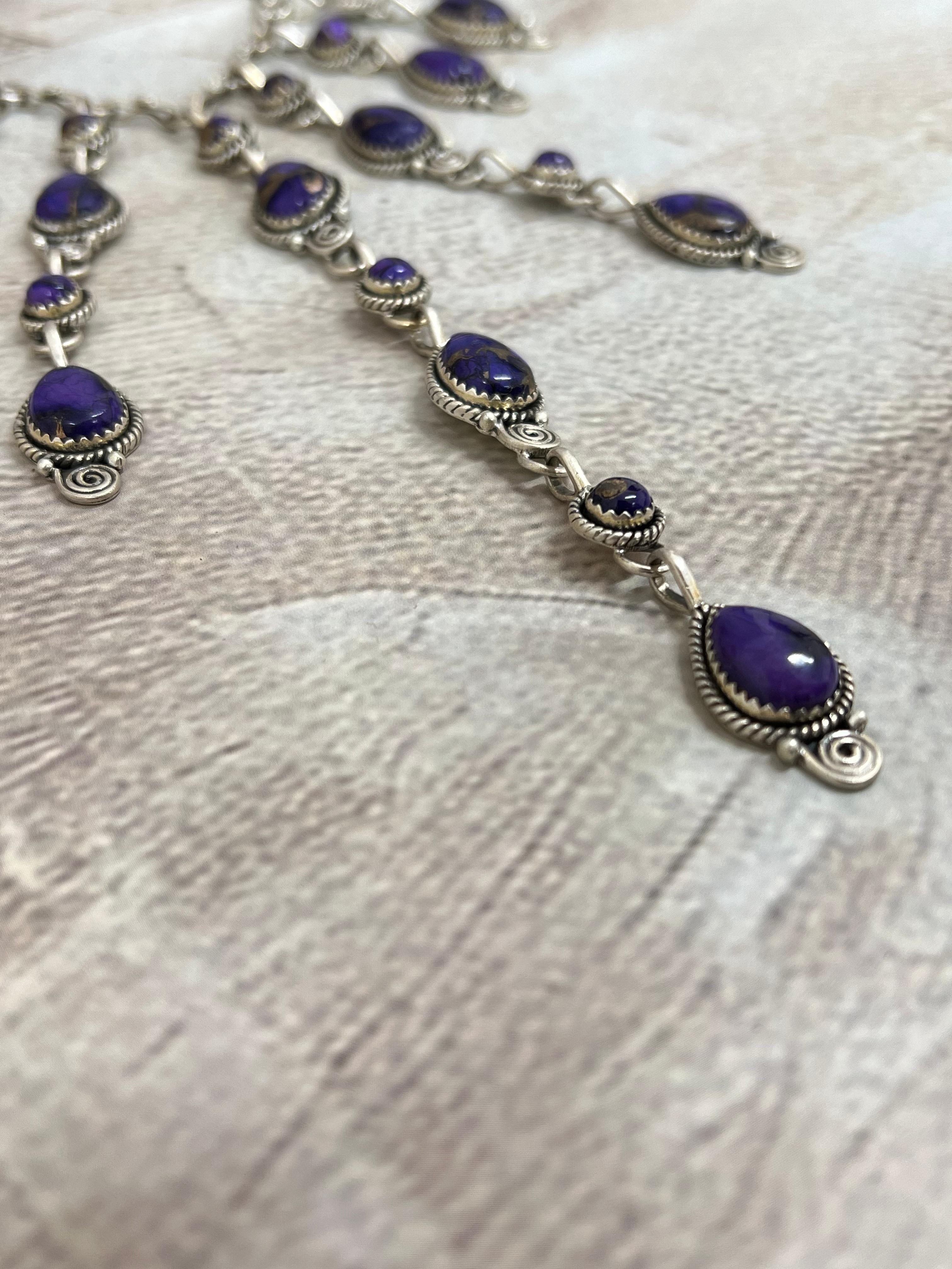 Handmade Sterling Silver Grape Dahlia Necklace with Signed Nizhoni