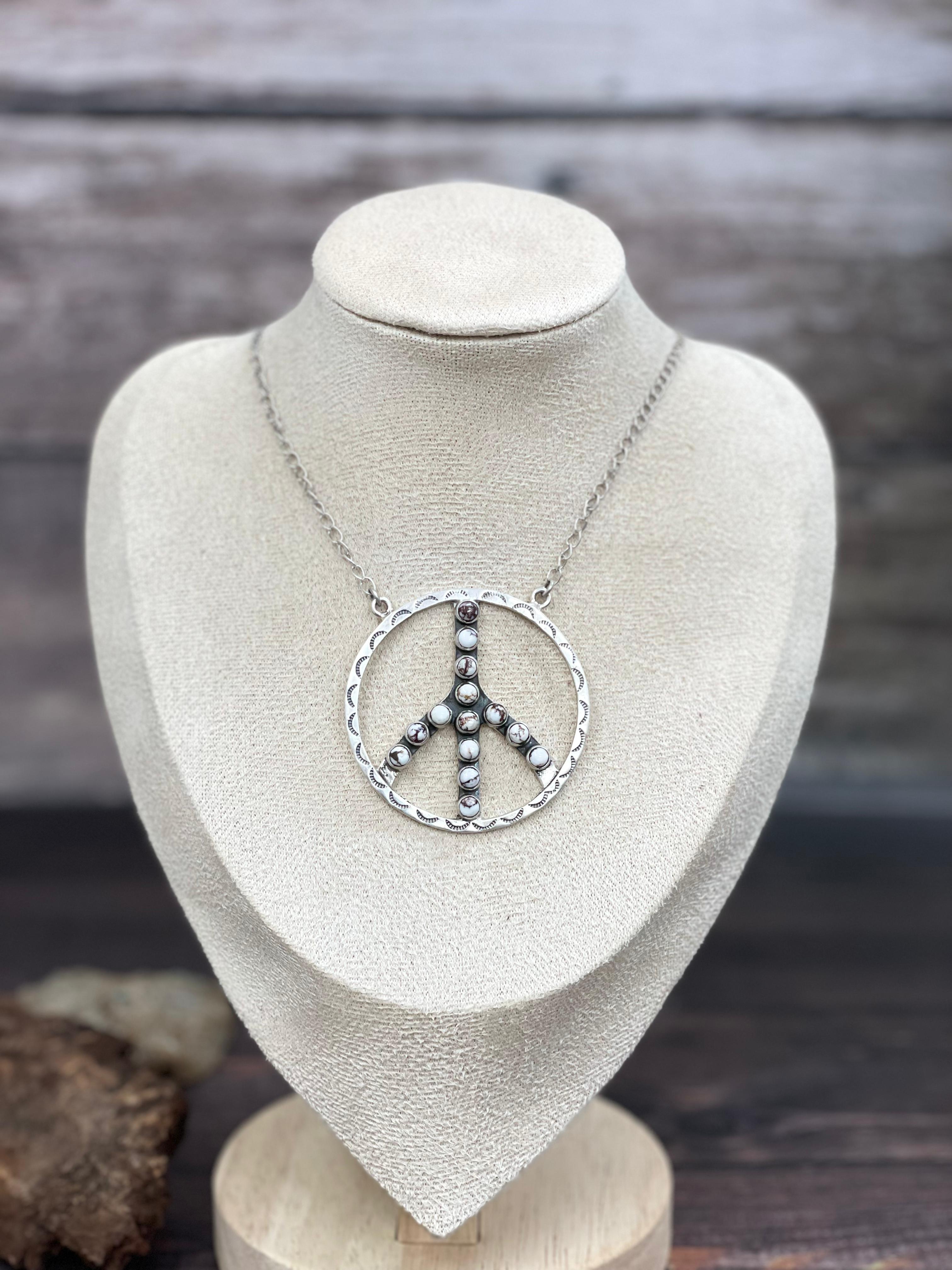 Handmade Sterling Silver Multi Stone PEACE Necklace Signed Nizhoni