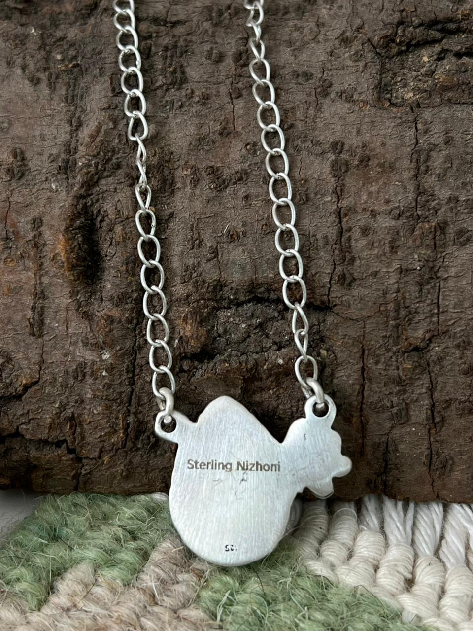 Handmade Sterling Silver Sonoran Mountain Turquoise Necklace "Signed Nizhoni" (4)