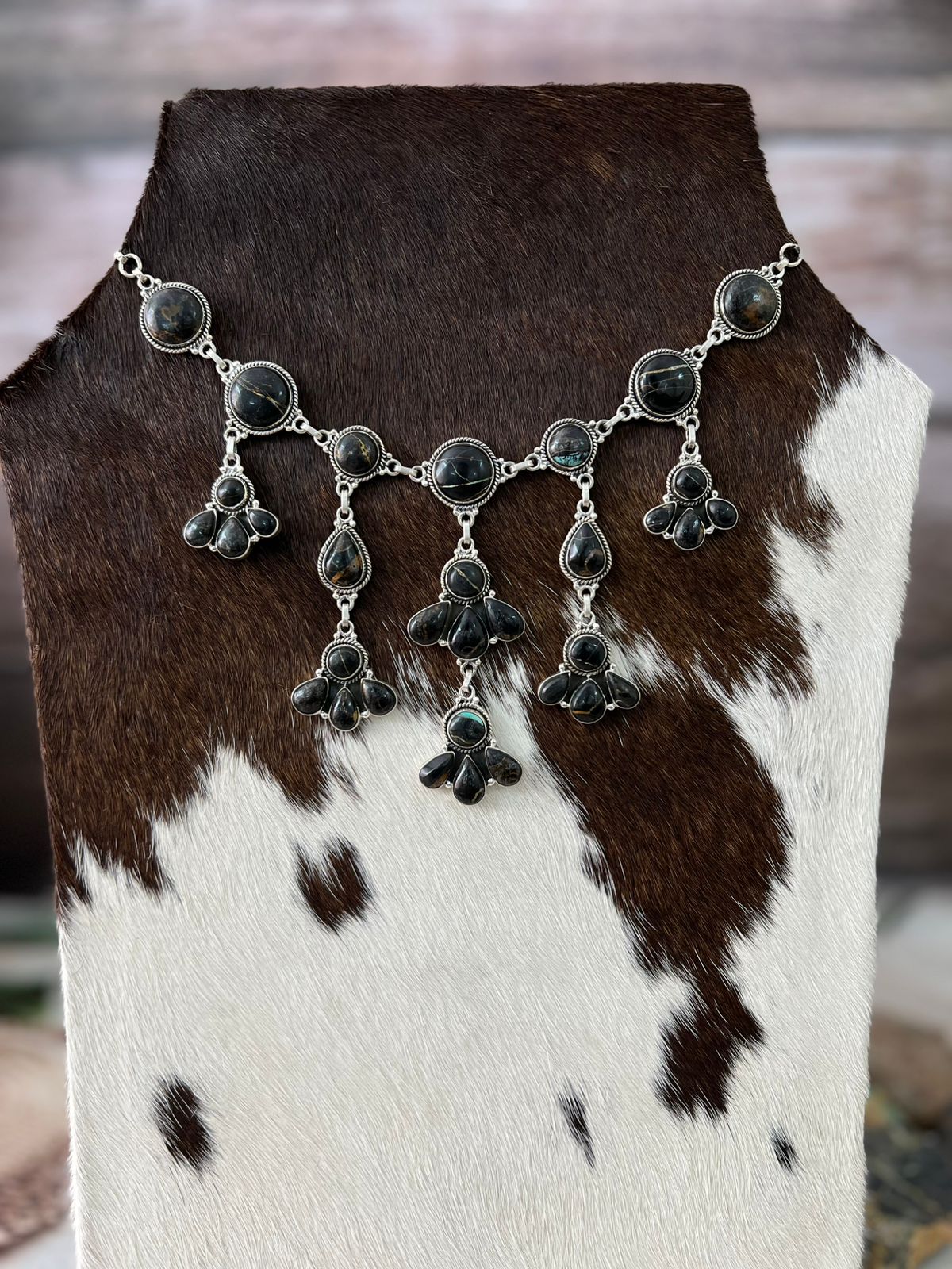 Handmade Sterling Silver Blackjack Turquoise Choker Necklace "Signed Nizhoni"