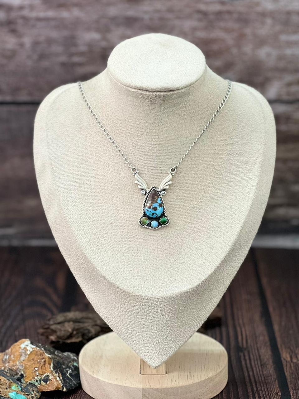 Handmade Sterling Silver Golden Hills with Sonoran Turquoise Necklace "Signed Nizhoni" (8)