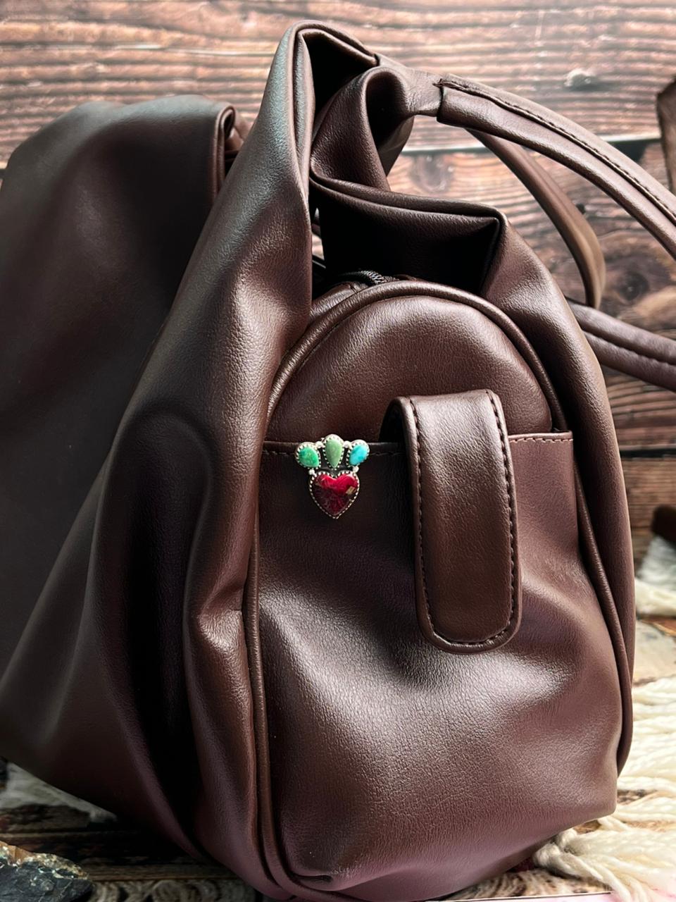 Handmade Sterling Silver Dahlia Rose with Emerald Valley Turquoise Purse Key Clip "Signed Nizhoni"