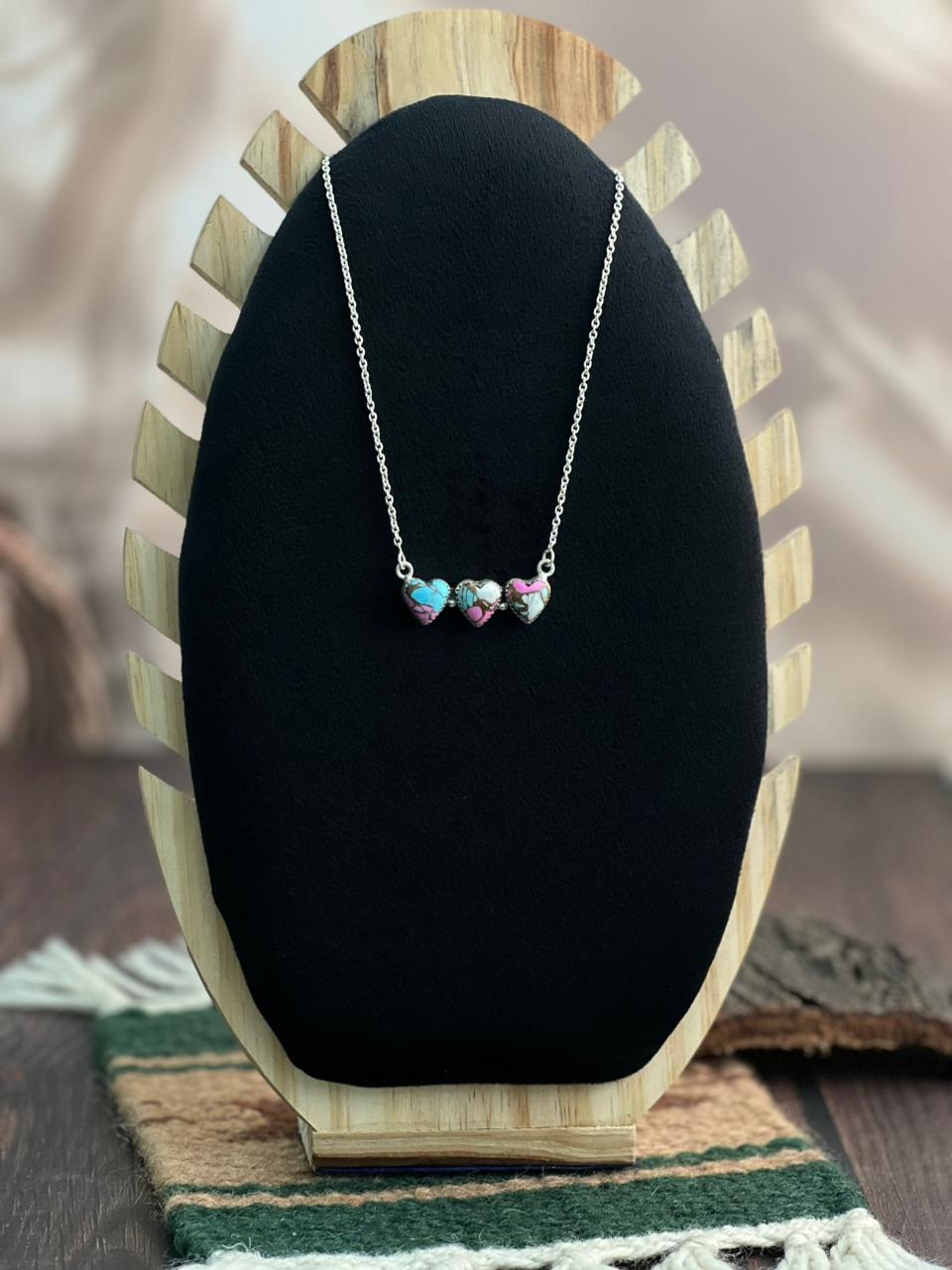 "Heart Collection" Handmade Sterling Silver Cotton Candy Necklace "Signed Nizhoni"