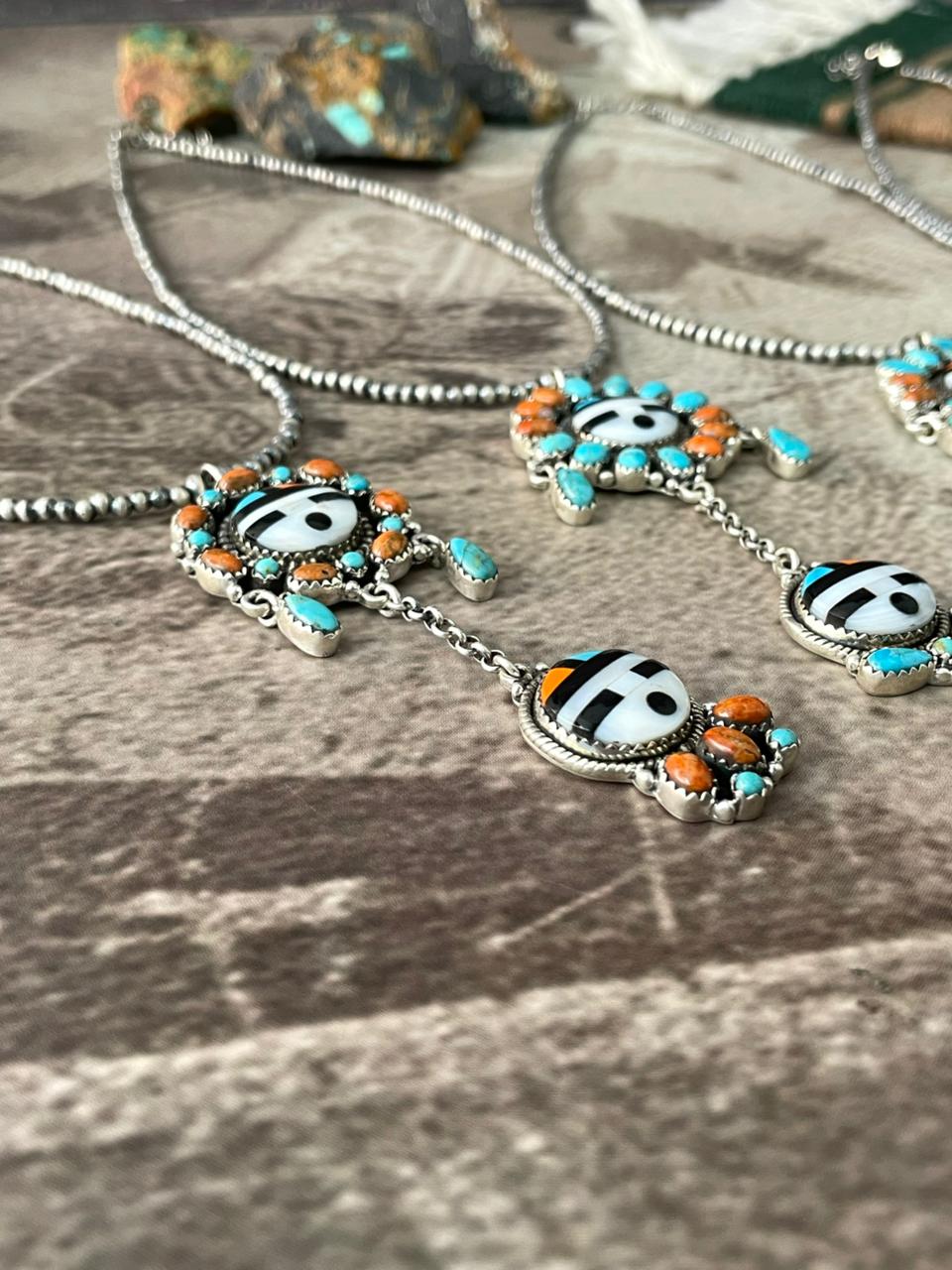 Handmade Sterling Silver Turquoise and MOP Beaded Necklace "Signed Nizhoni"