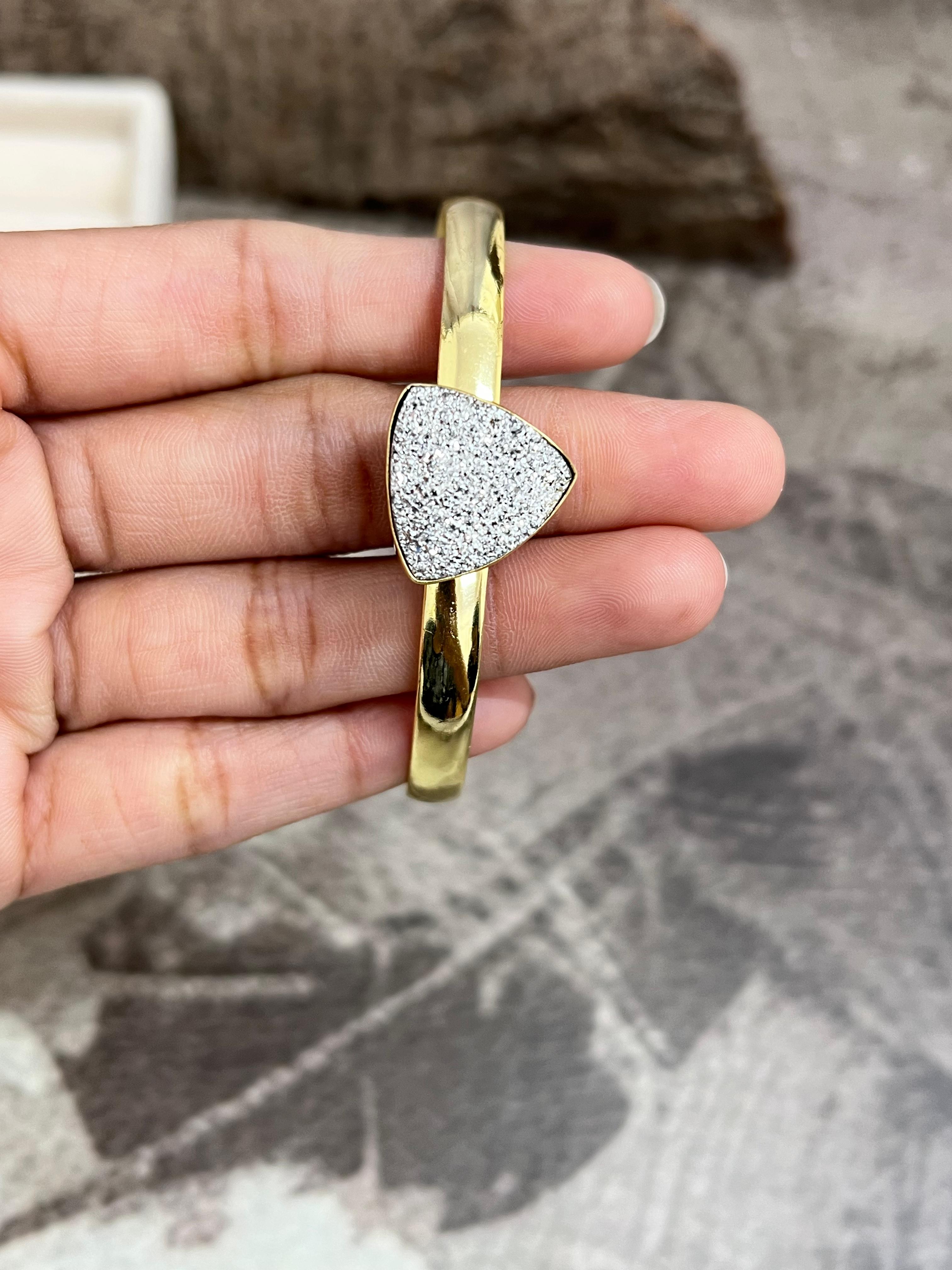 “The Boho Collection” Handmade Natural Gold Plated Druzy Thin Cuff Bracelet