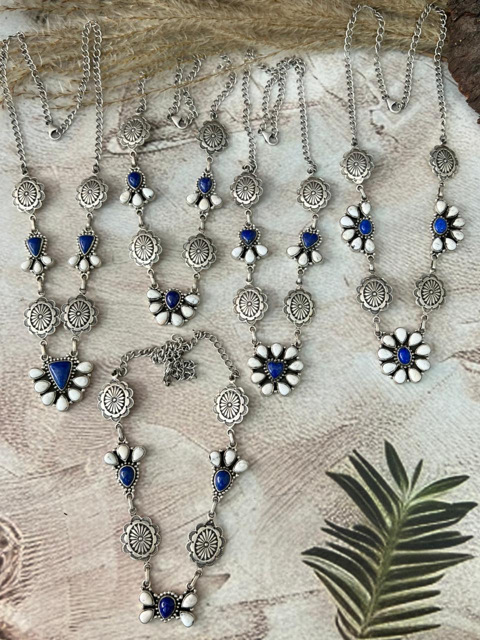 Handmade Sterling Silver Lapis with White Buffalo Necklace "Signed Nizhoni"