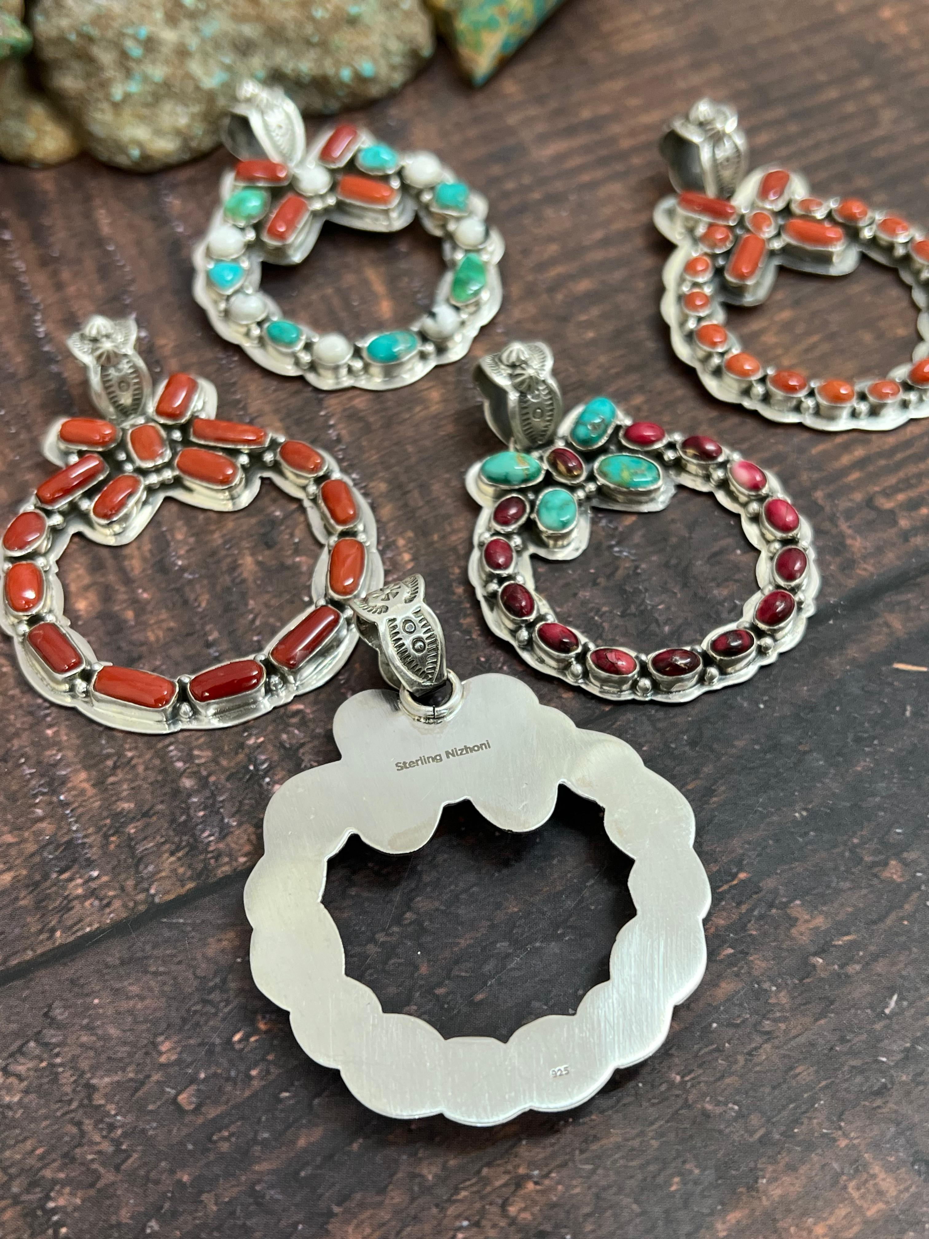 Handmade Sterling Silver Multi Stones Pendant, Signed Nizhoni