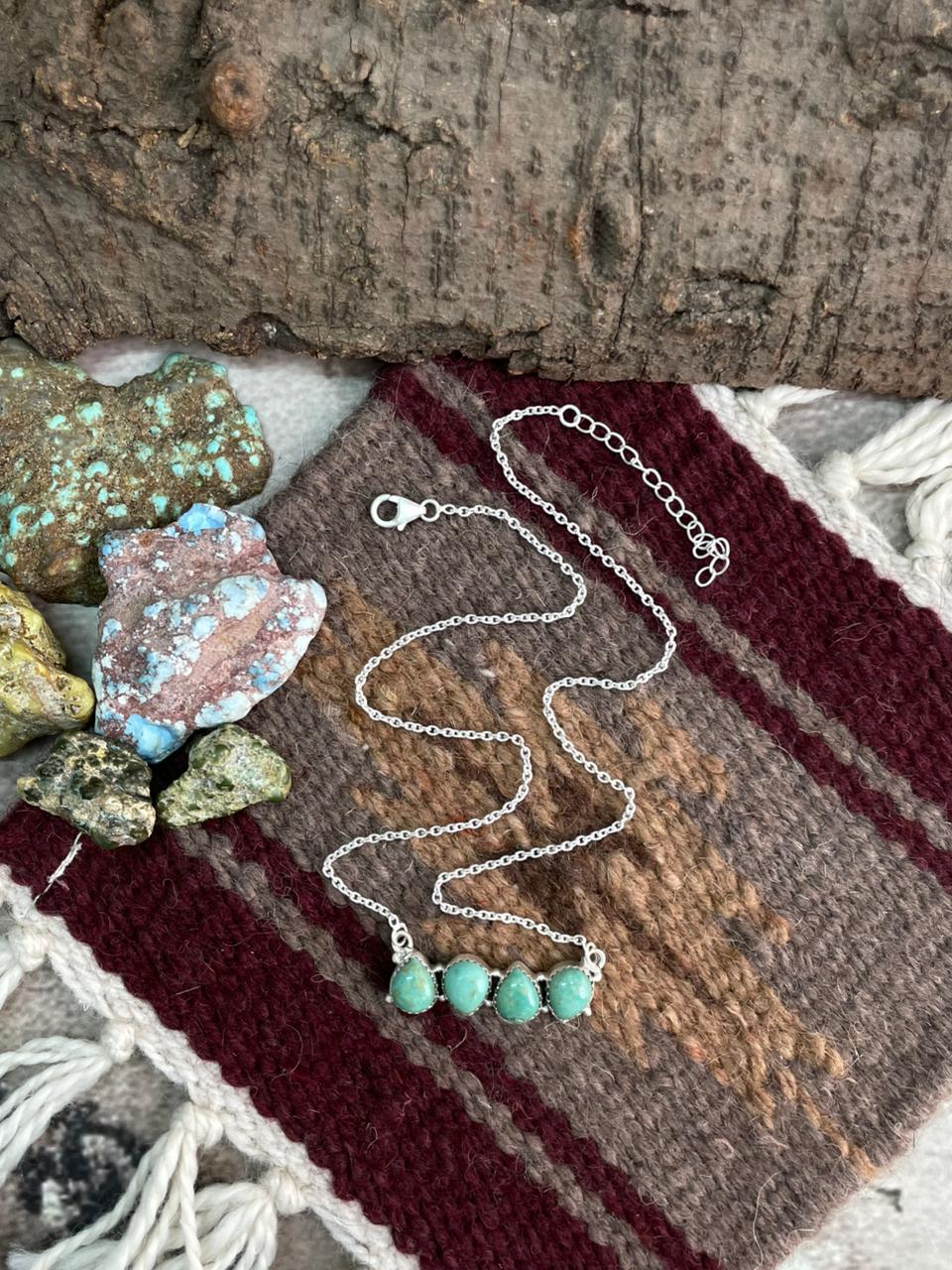 Handmade Sterling Silver Old stock Royston Turquoise Necklace "Signed Nizhoni"