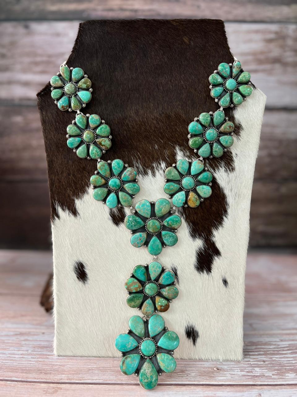 Handmade Sterling Silver Mantis Turquoise Necklace with Signed Nizhoni