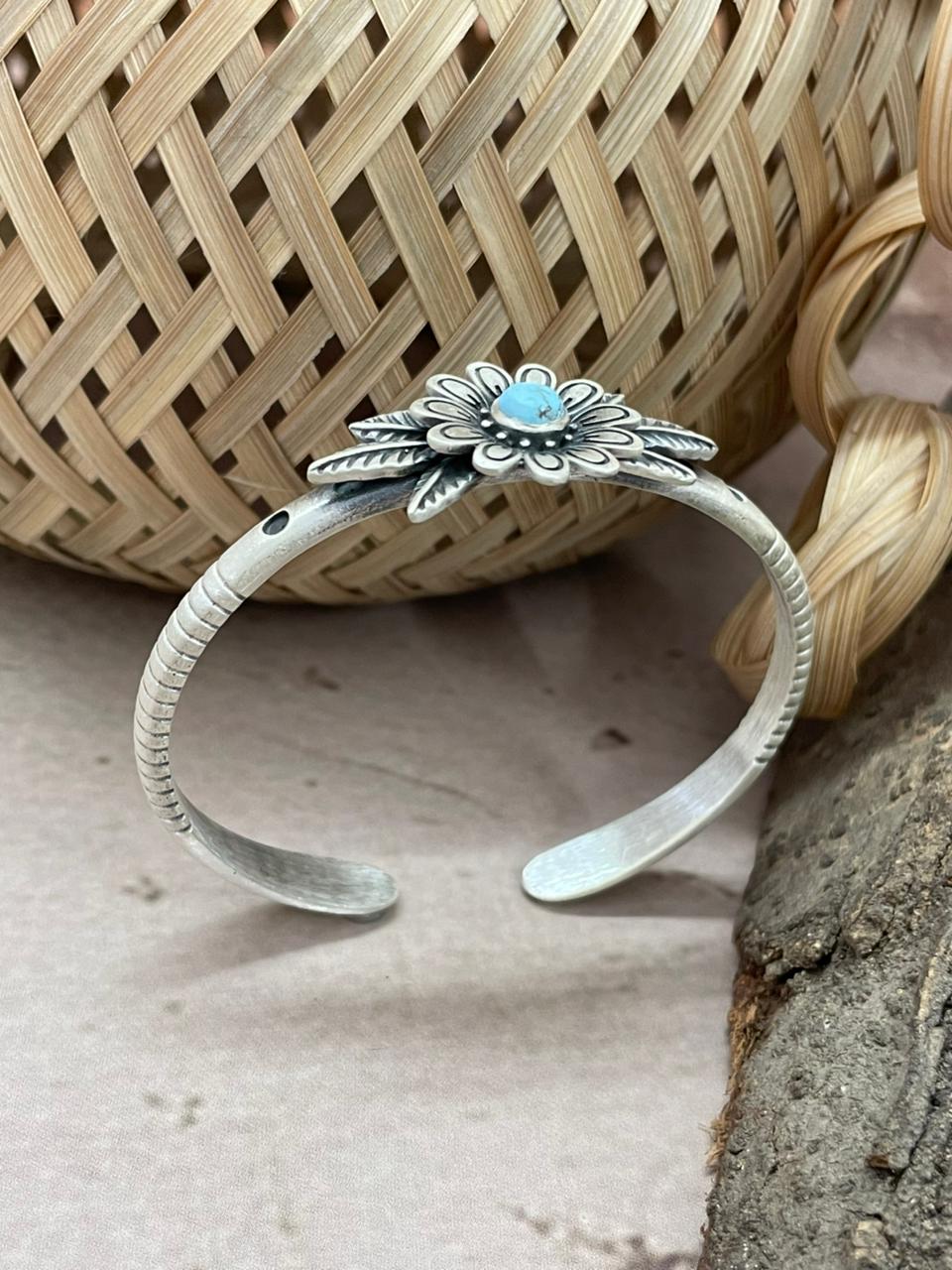 Handmade Sterling Silver Golden Hills Turquoise Cuff Bracelet with Signed Nizhoni