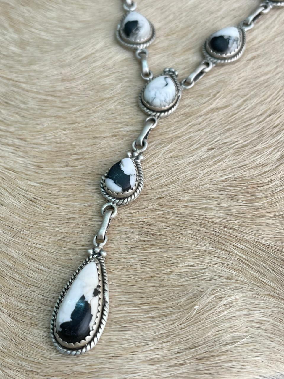 Handmade Sterling Silver White Buffalo Necklace "Signed Nizhoni"