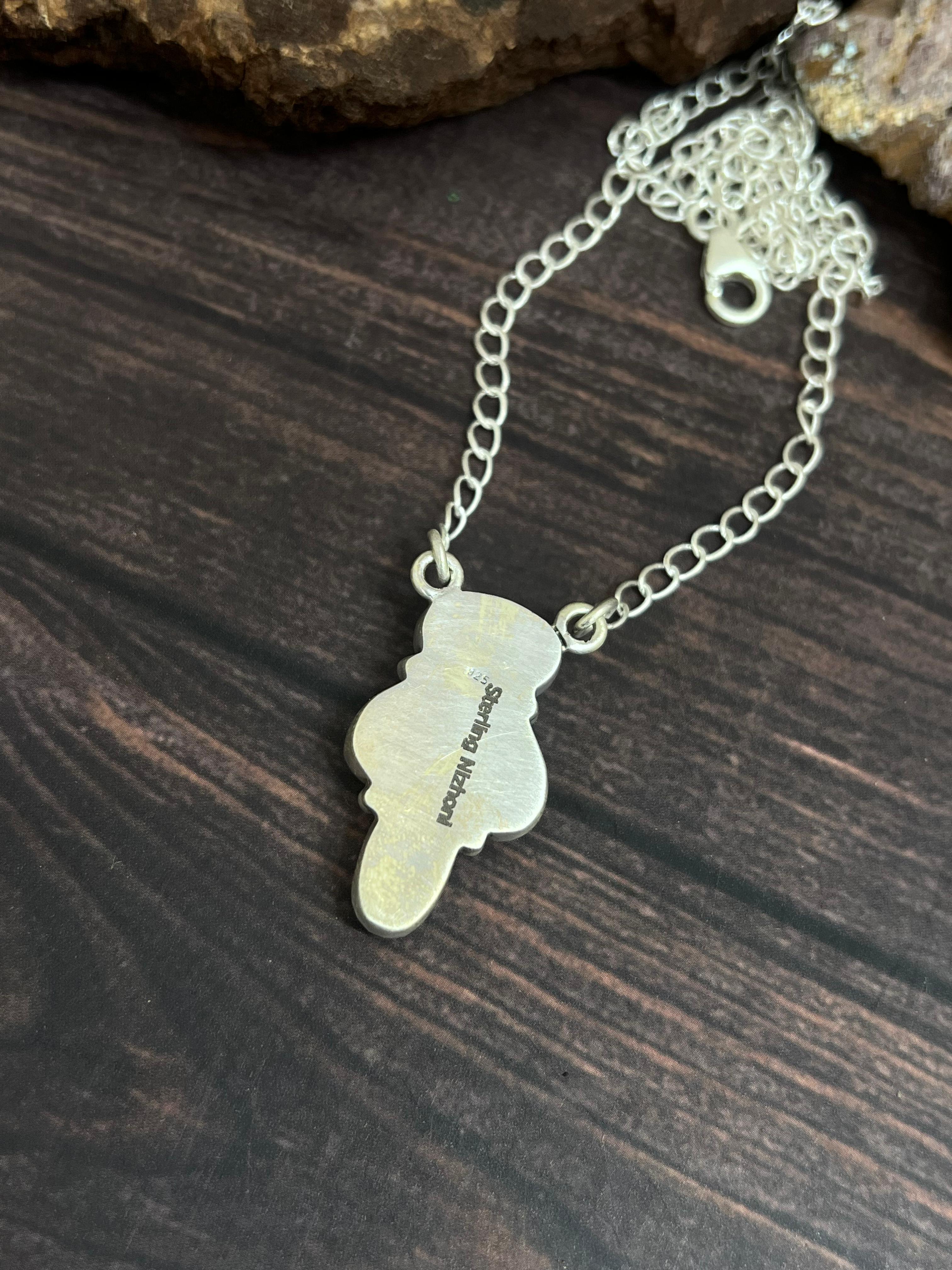 Handmade Sterling Silver Blue Bird Turquoise Necklace with Signed Nizhoni