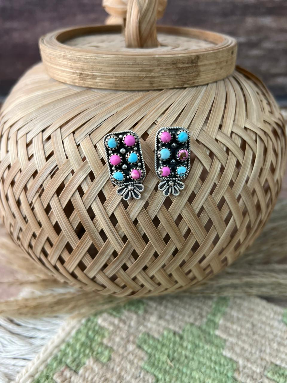 Handmade Sterling Silver Cotton Candy Post Studs Earrings "Signed Nizhoni"