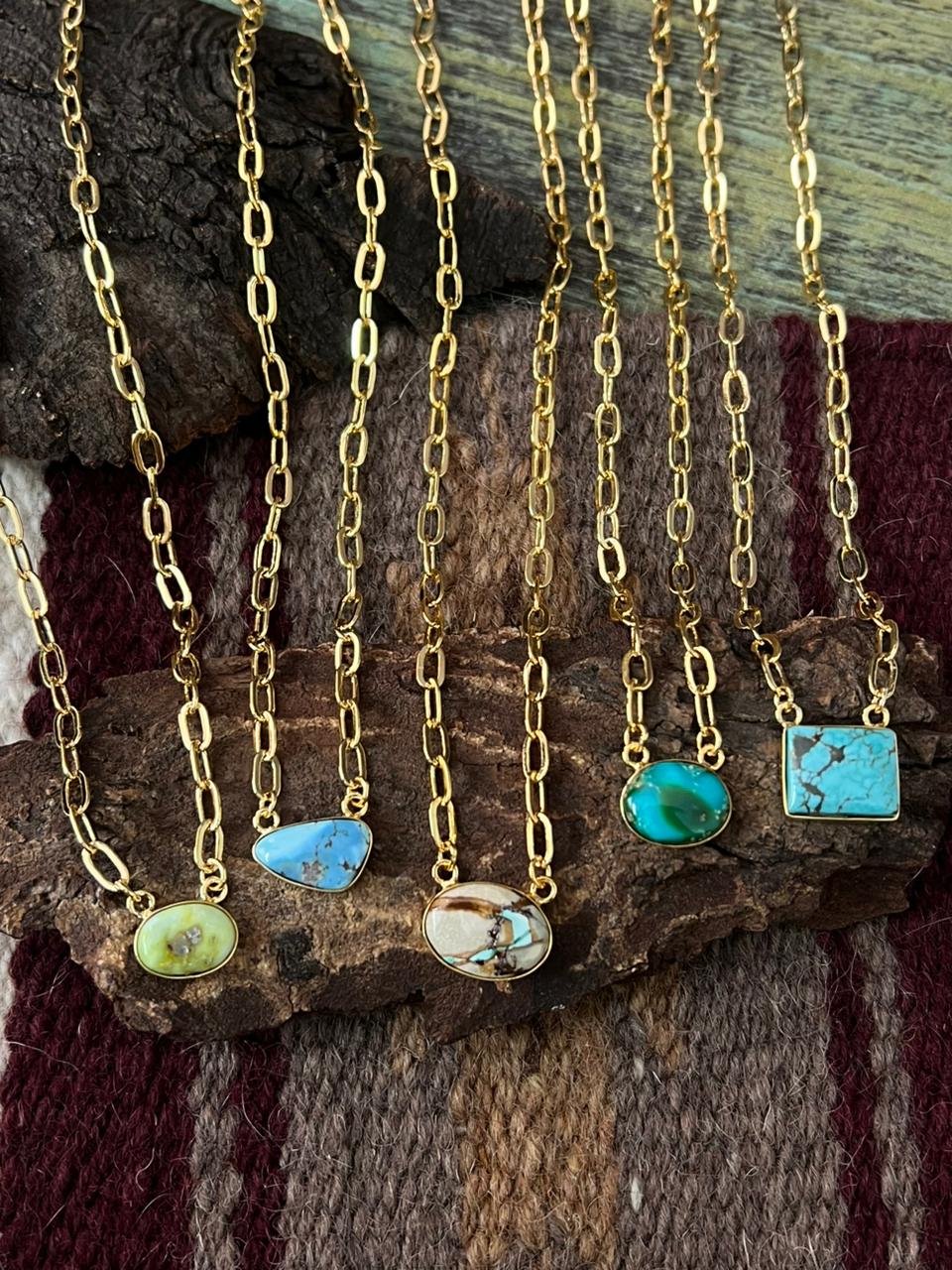 “The Golden Collection” The Grand Mesa Handmade Number 8 Turquoise with Gold Multi Stones Necklace