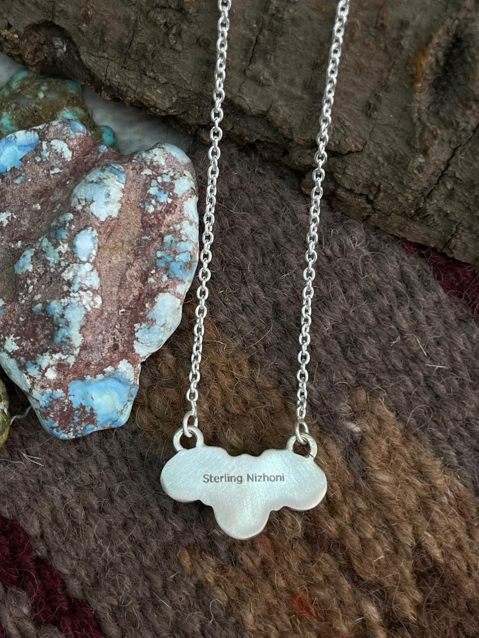 Handmade Sterling Silver Golden Hills Turquoise with Sonoran Mountain Turquoise Necklace "Signed Nizhoni"