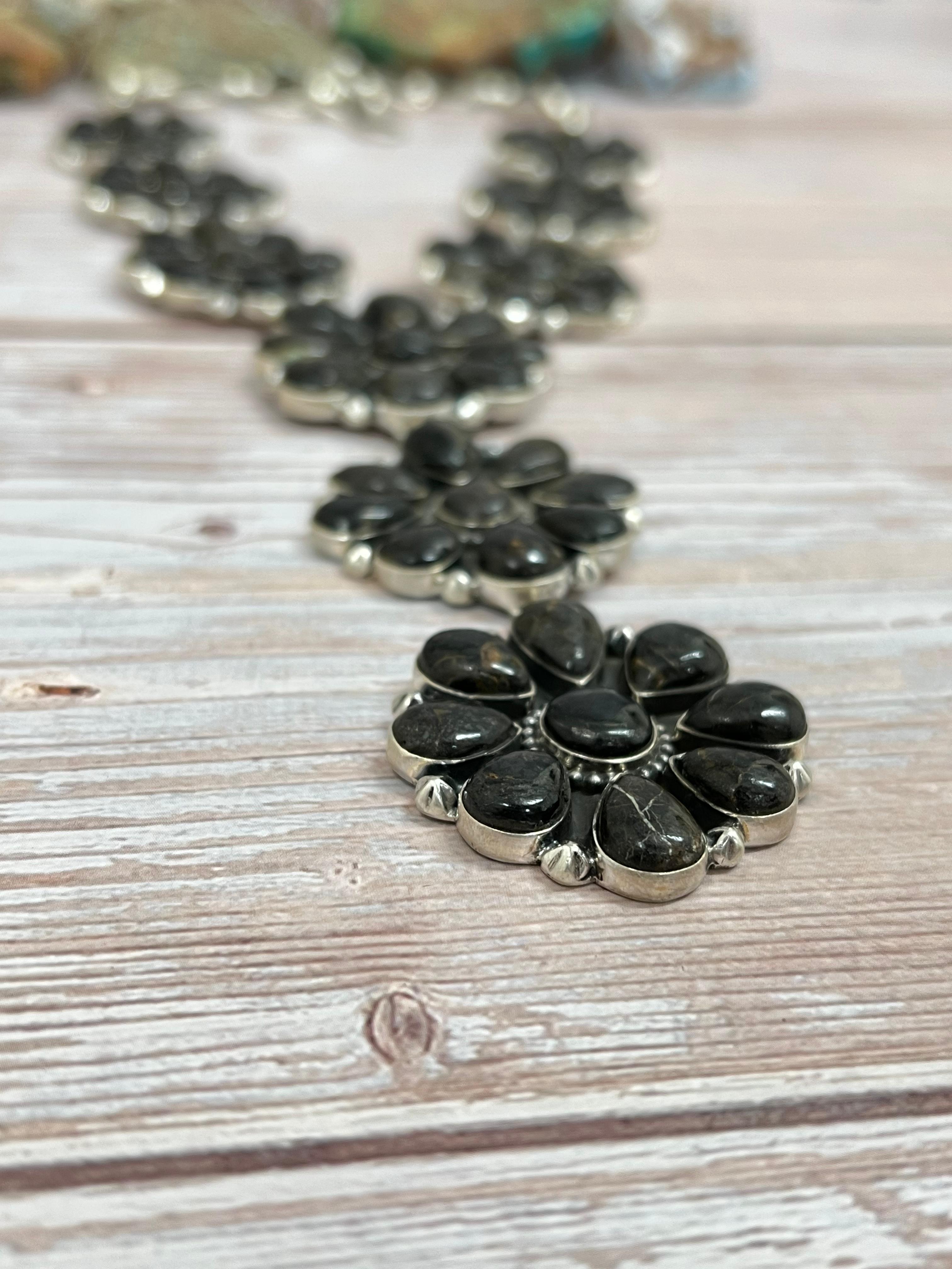 Handmade Sterling Silver Black Jack Necklace with Signed Nizhoni