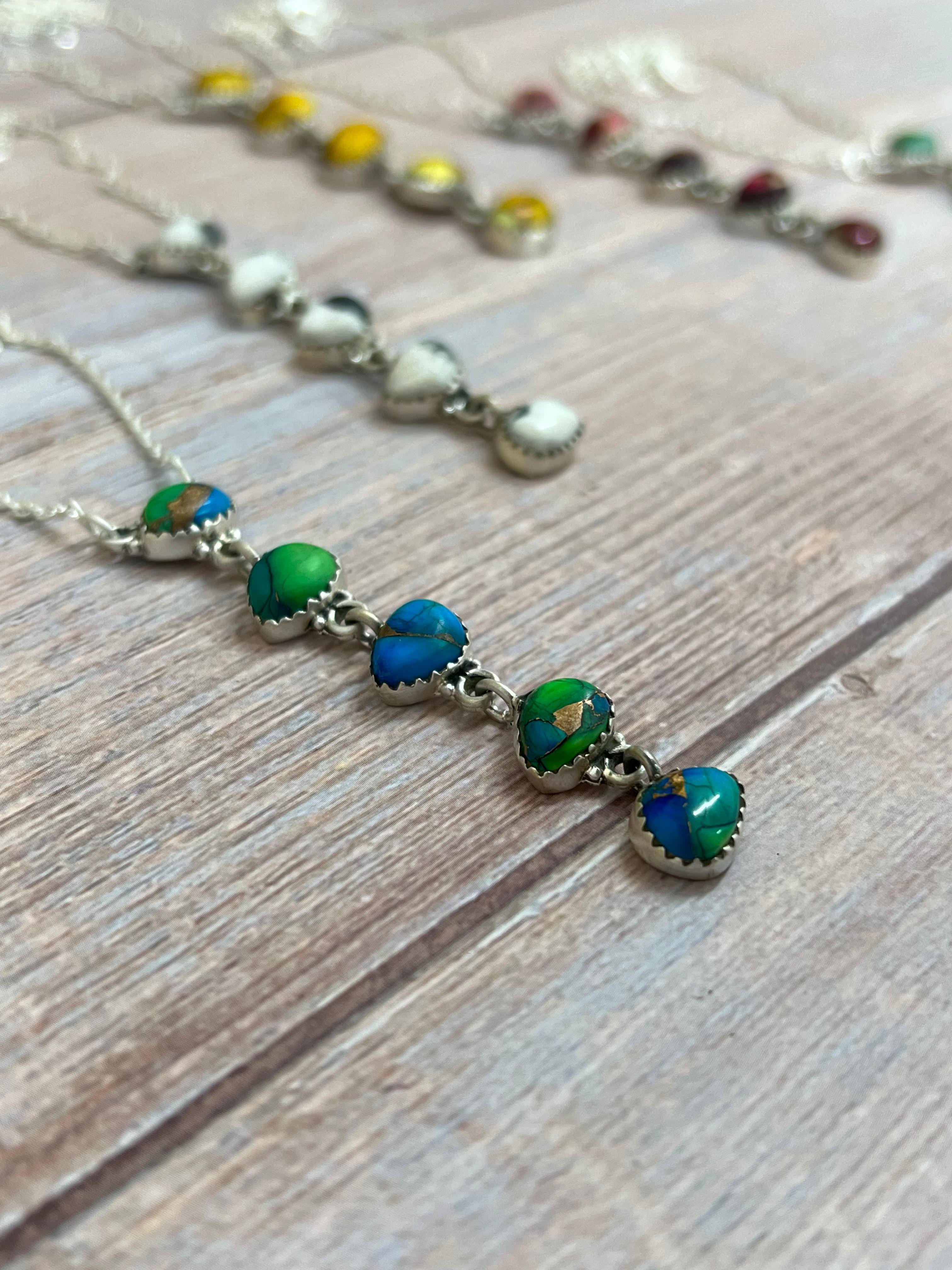 Handmade Sterling Silver Multi Stone Necklace, Signed Nizhoni (7)