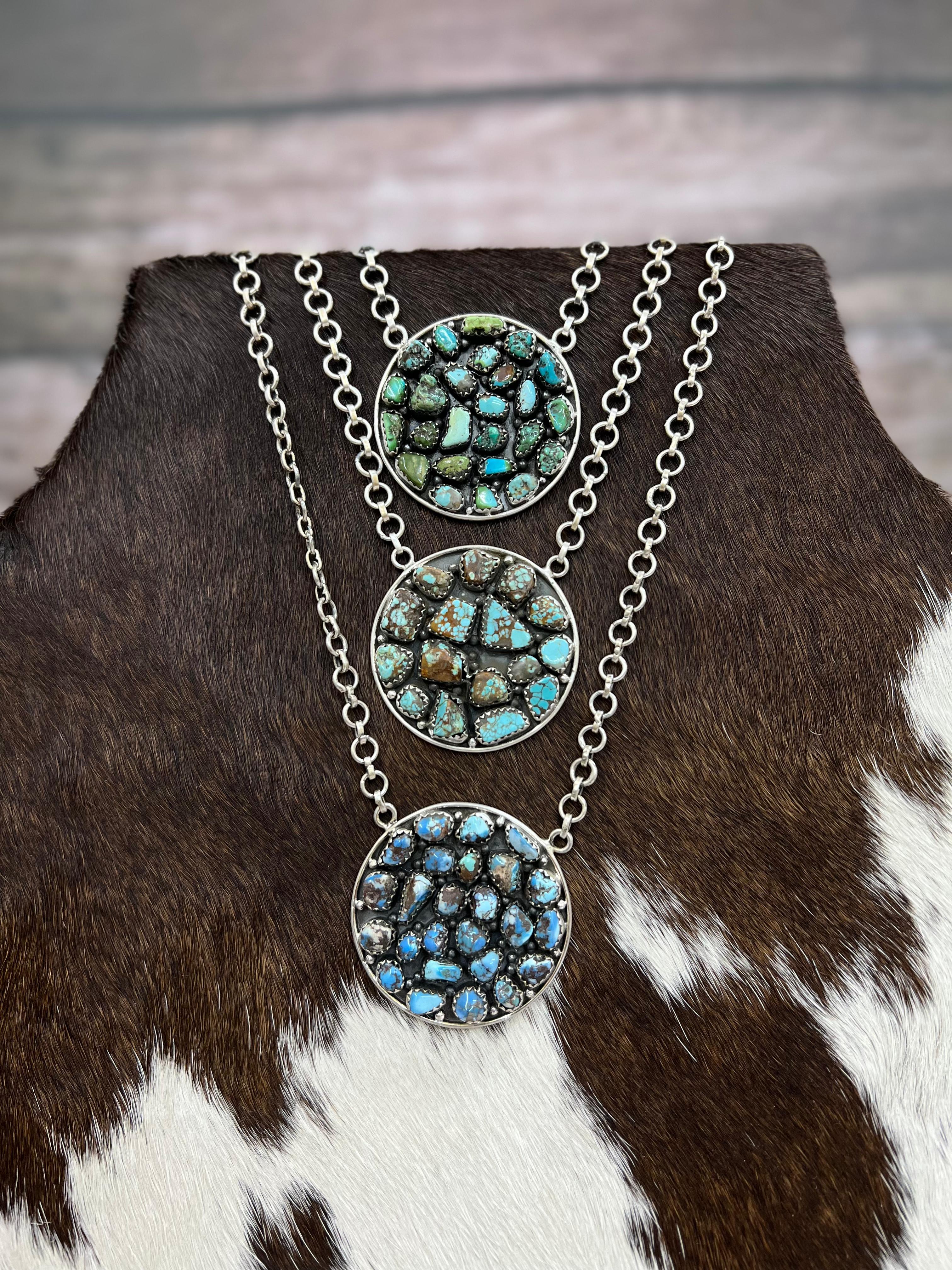 Handmade Sterling Silver Multi Stone Necklace with Signed Nizhoni